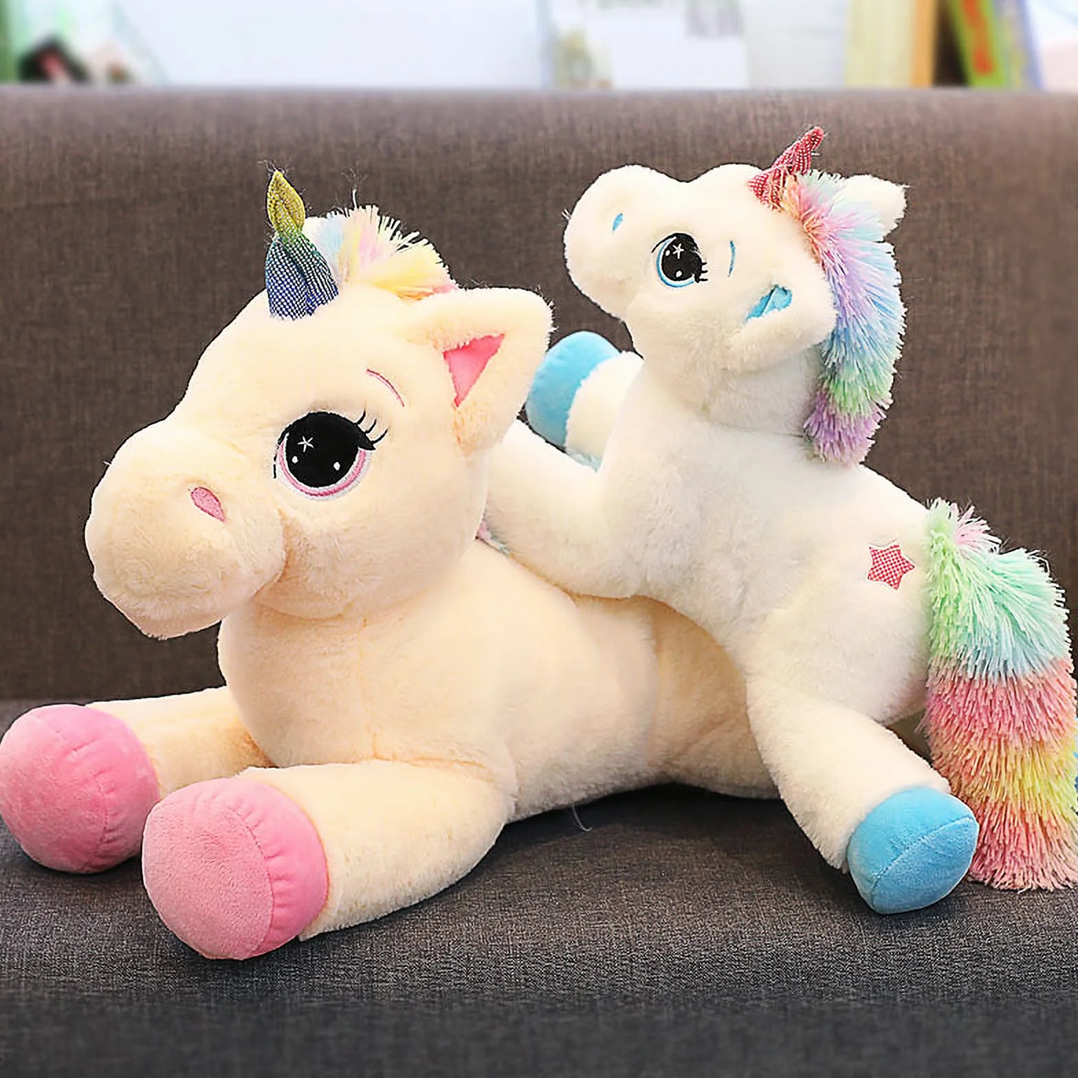 Trayosin Peluche de unicornio de 40/60 cm de alto, muy suave, con unicornio, para niños, niñas, regalo (beige y rosa, 40 cm)