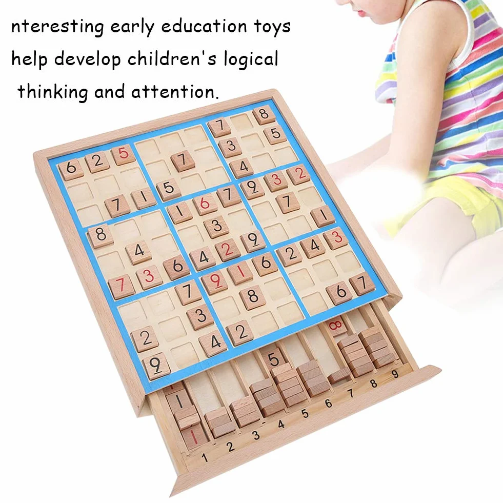 Garosa Juego de Mesa Sudoku de Madera con Cajón y 81 Bloques Digitales para Niños Adultos Rompecabezas Matemáticas Juguetes Educativos