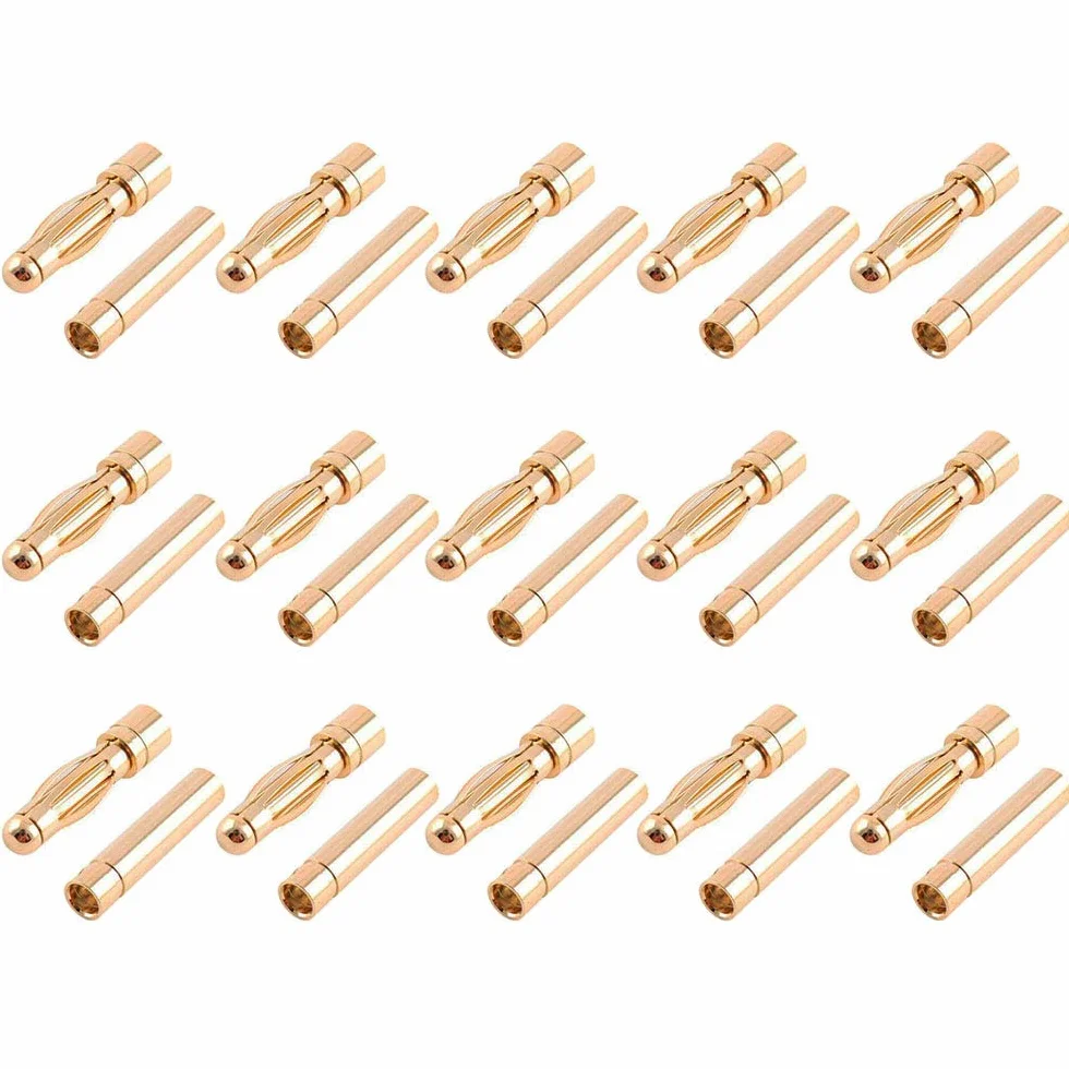 GTIWUNG 15 Pares 4,0 mm Conector de Banana Macho Hembra Reemplazo de Enchufe de Bala para Batería ESC y Motores, Dorado (4.0 mm)