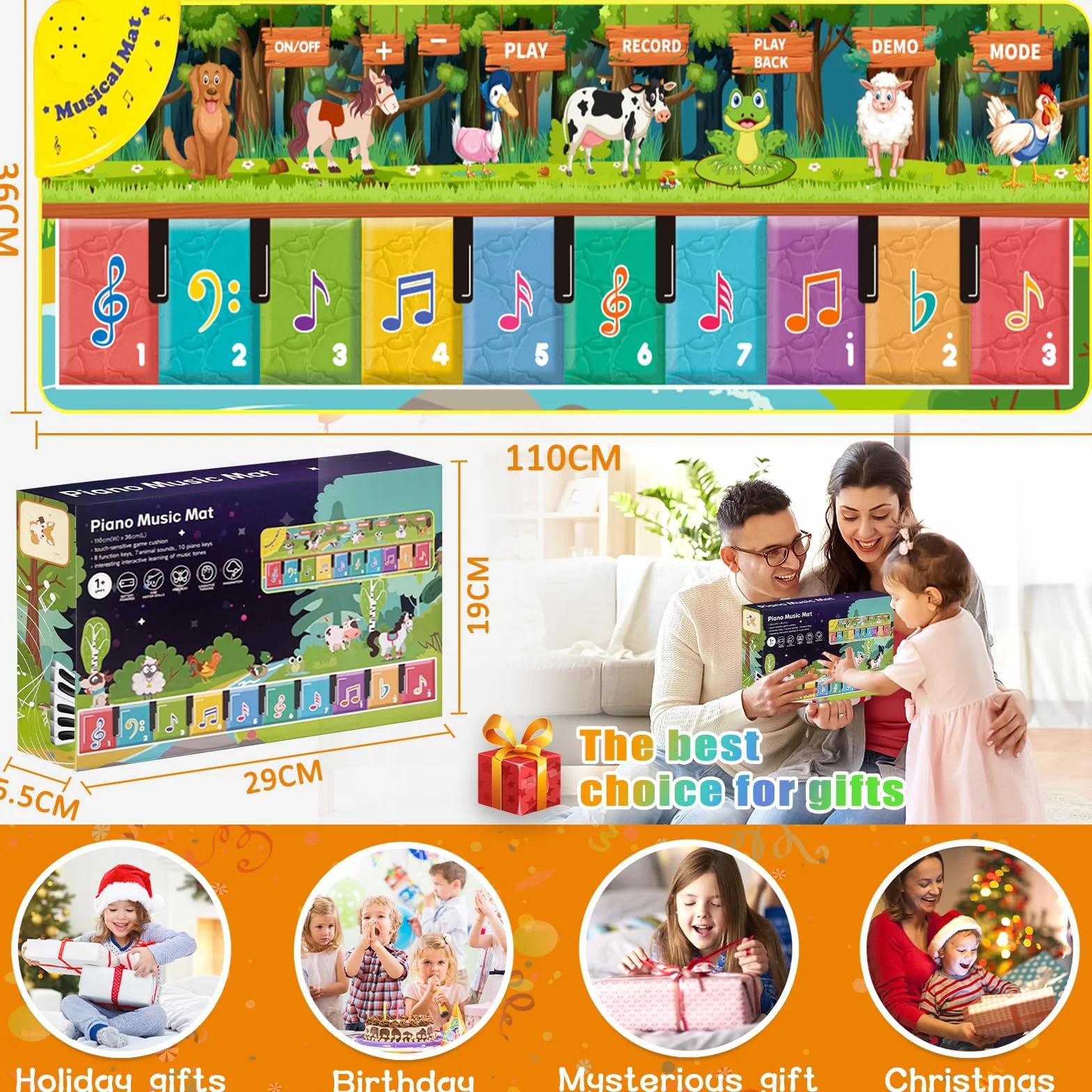 Alfombra Musical para Bebé, Alfombra de Música para Niños Pequeños, 110 x 36 cm, Alfombrilla de Juego de Música Niños y Niñas 3 4 5 6