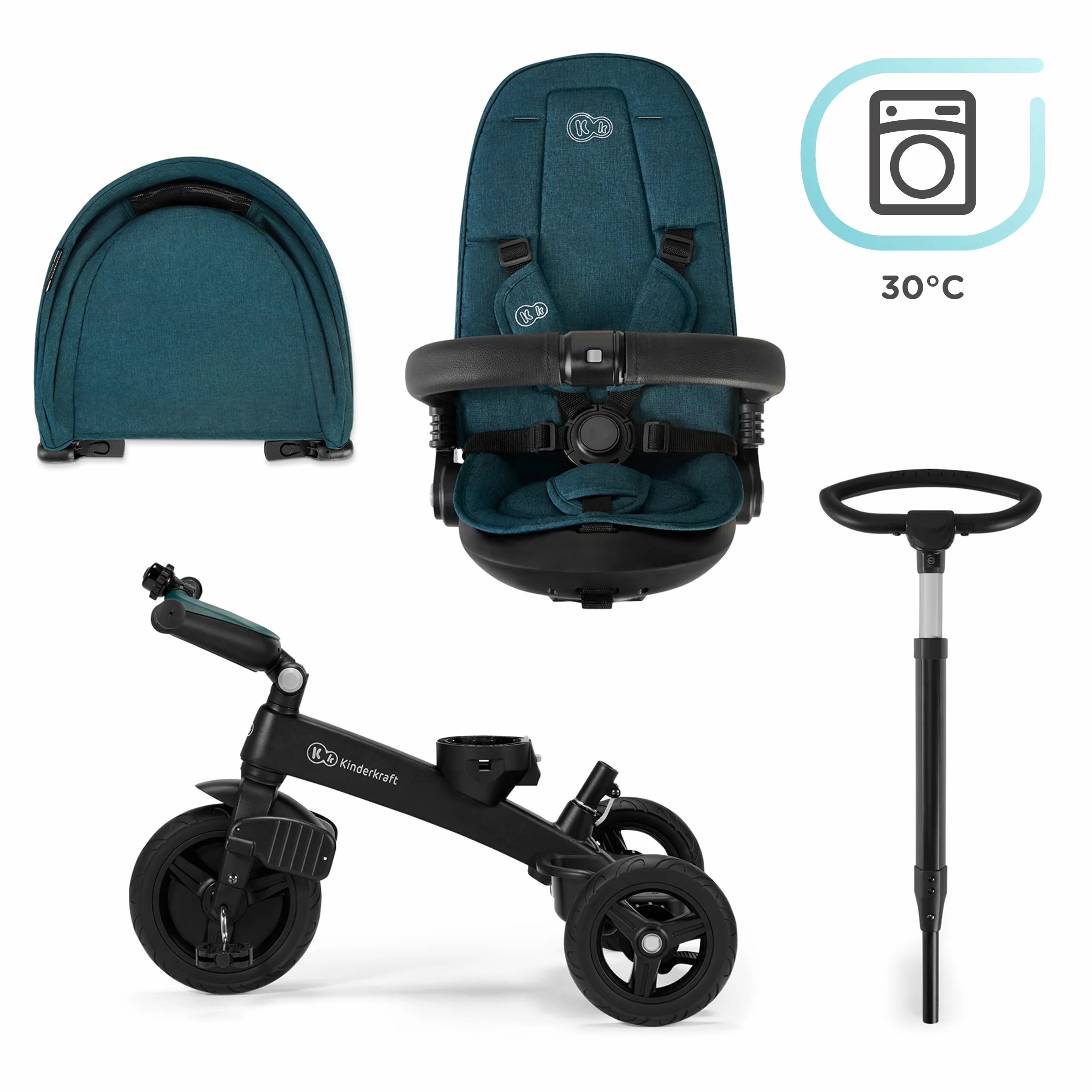 Kinderkraft Triciclo Evolutivo TWIPPER, Asiento Giratorio 360 Grados, 9 Meses a 5 Años, Rosa