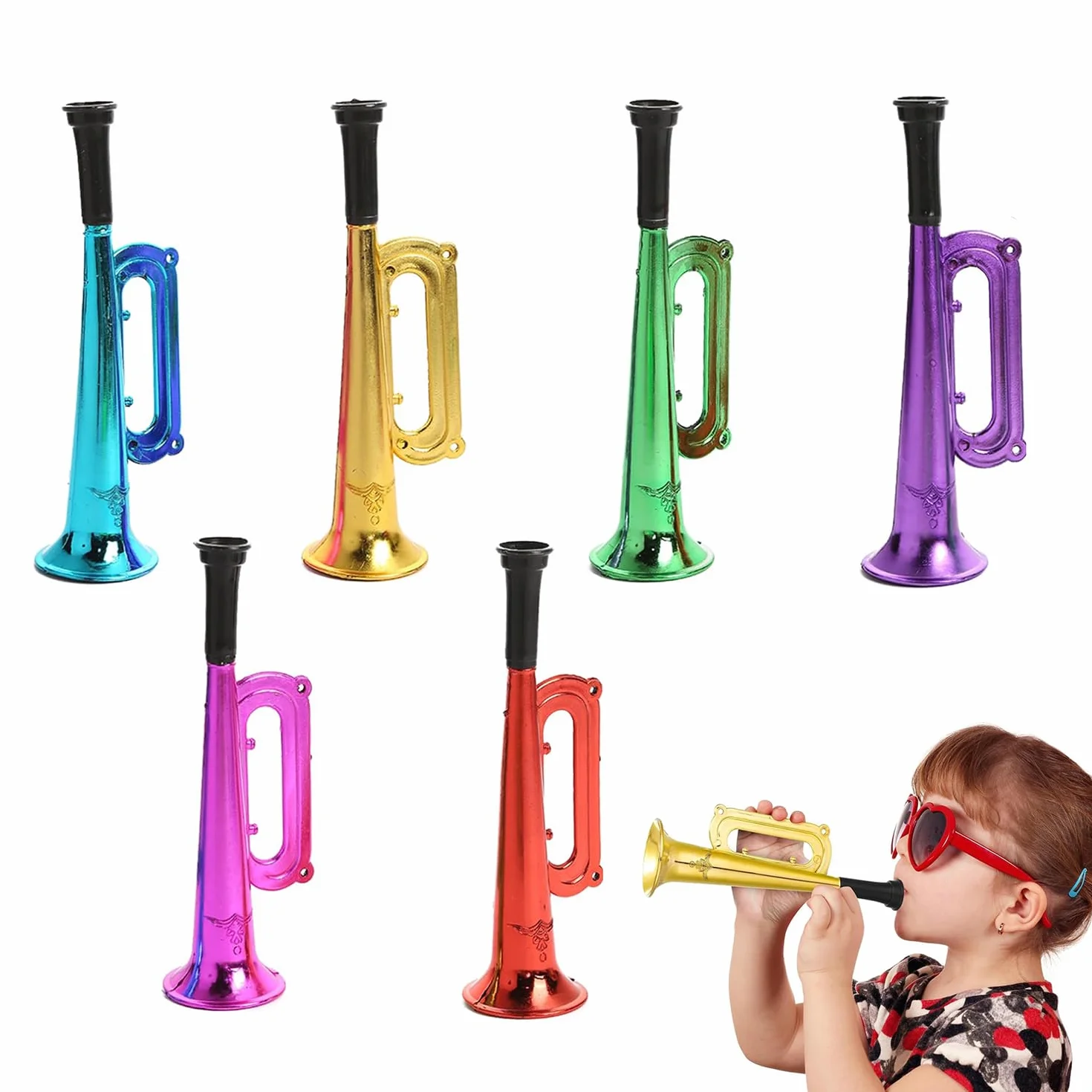 6 Piezas Bocina Trompeta De Juguete, Trompeta Porristas Bocina, Musicales de Plástico, Bocina Muy Fuerte Apoyos Alegría Noisemakers, Accesorios para Fiesta Favor Regalo Niños Juguete