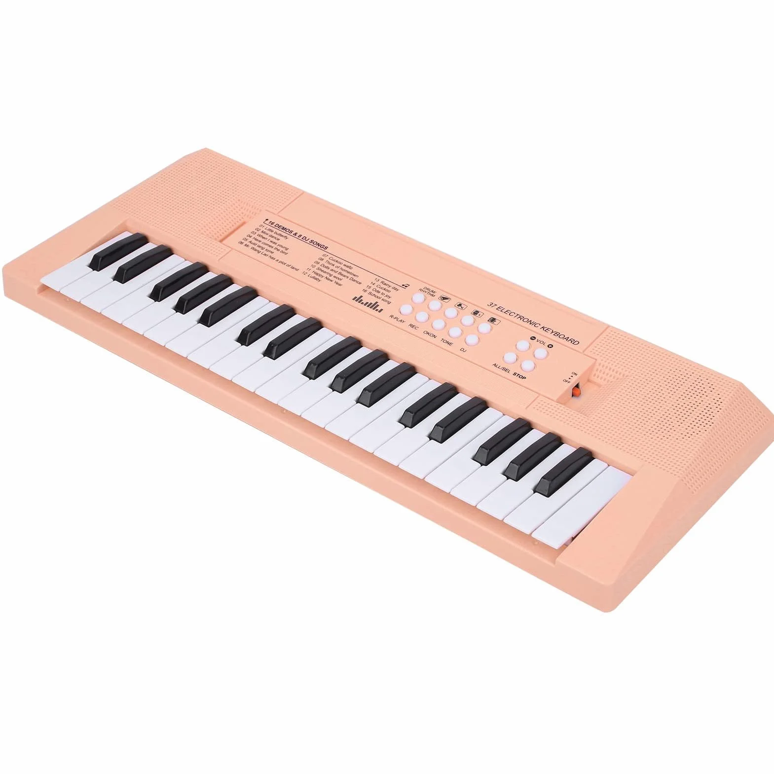 Ejoyous Teclado Piano eléctrico de 37 teclas, teclado musical portátil para principiantes con función de grabación, micrófono incluido, teclas blancas y negras, alimentación de batería USB AA (rosa)
