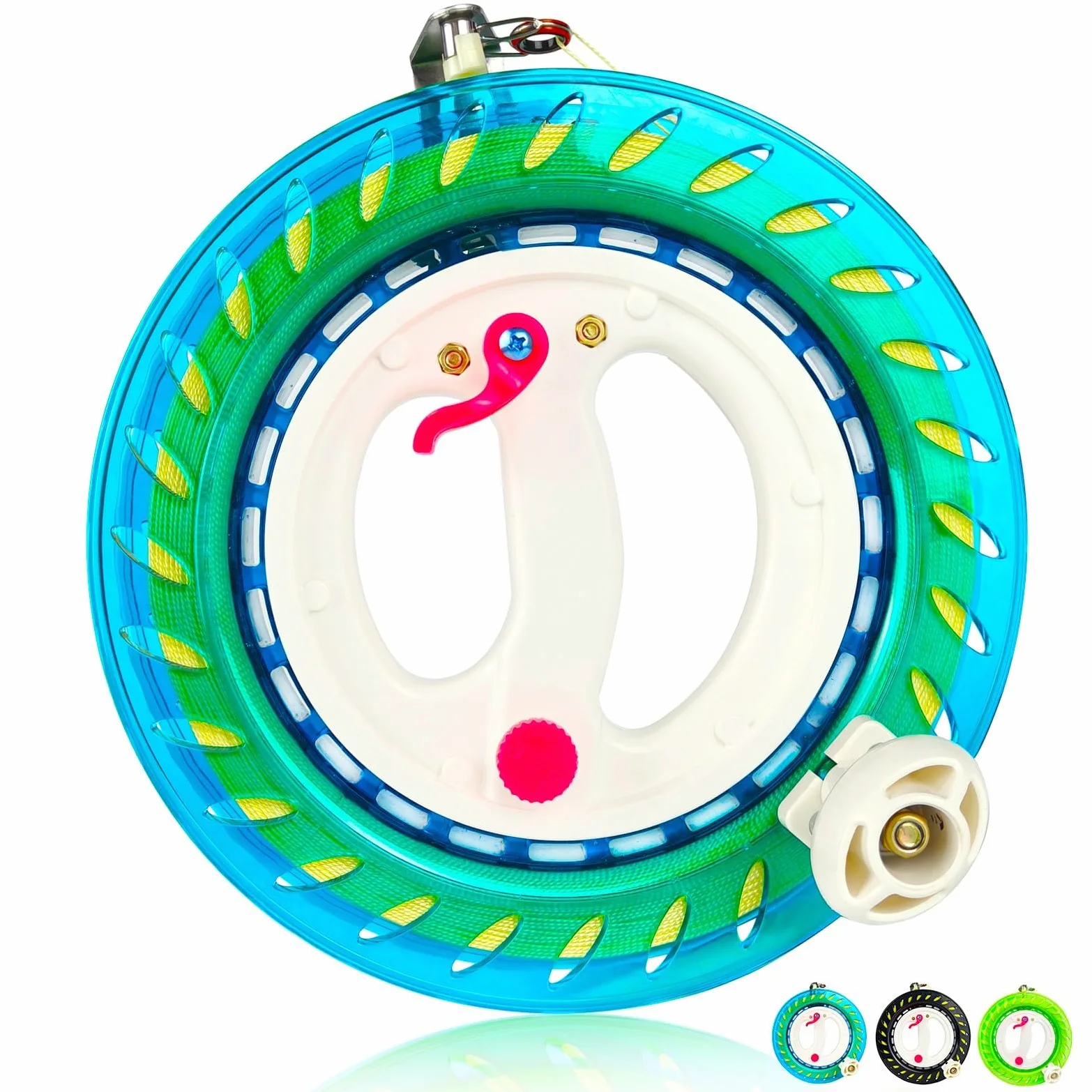 Bobinador de carrete de cometa para adultos y niños de 8.3/9/9.9 pulgadas de diámetro, cuerda de alta resistencia de 1000/1640 pies con conector, mango grande, bloqueo de seguridad, bobinador de línea