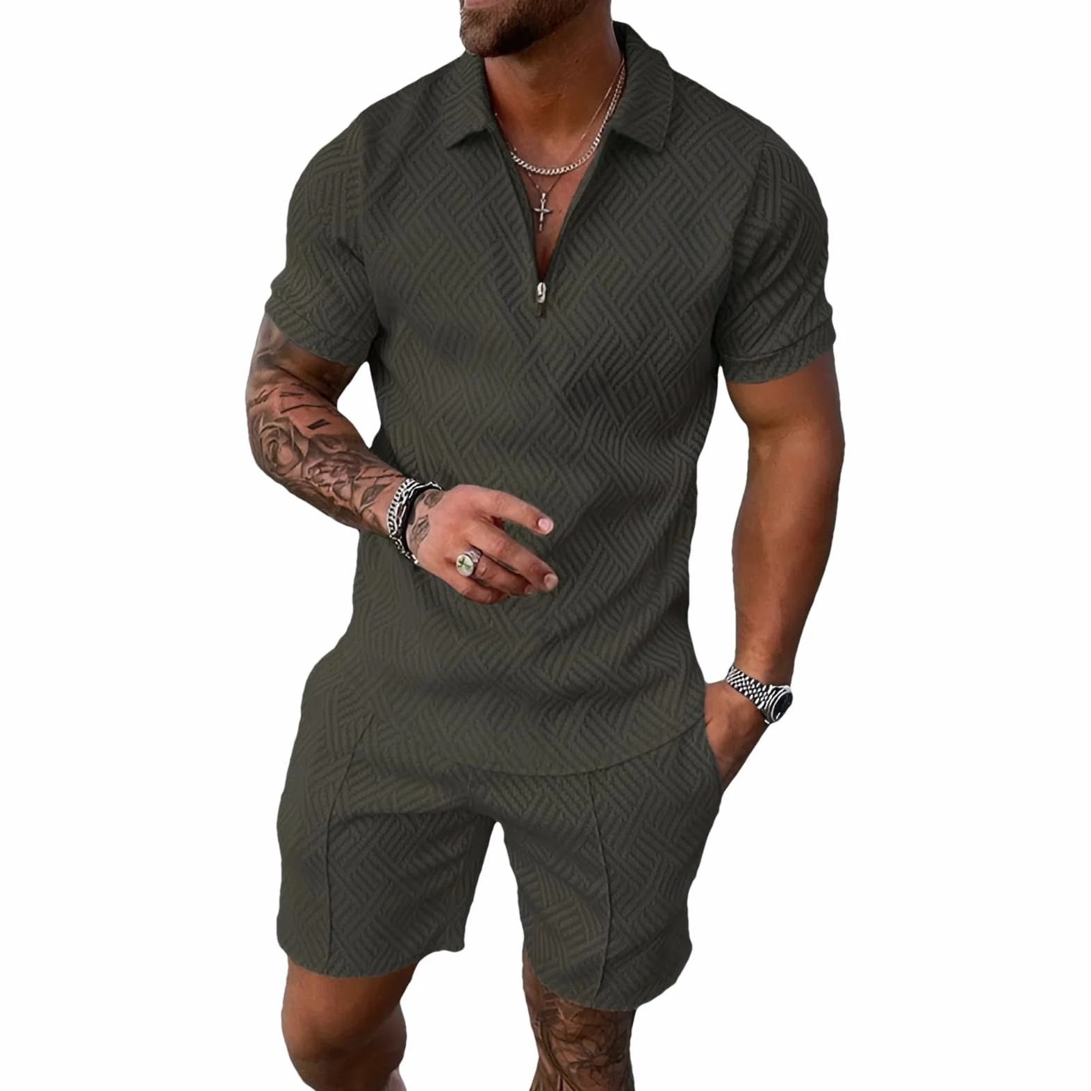 Amropi Chándal Deportivo Hombre Cremallera 2 Piezas Verano Conjunto