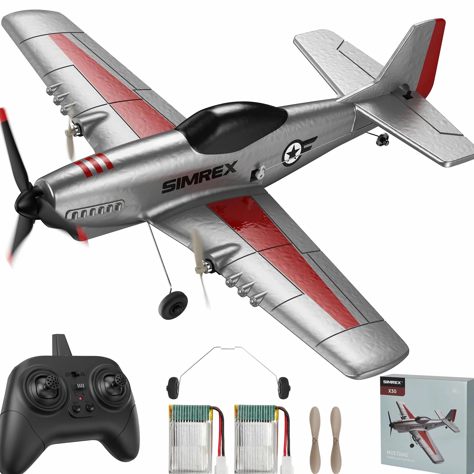 SIMREX TOY-2409 - Avión RC de 2.4 GHz con estabilizador giroscópico de 6 ejes, 3 canales RTF, avión de control remoto para principiantes, niños y adultos