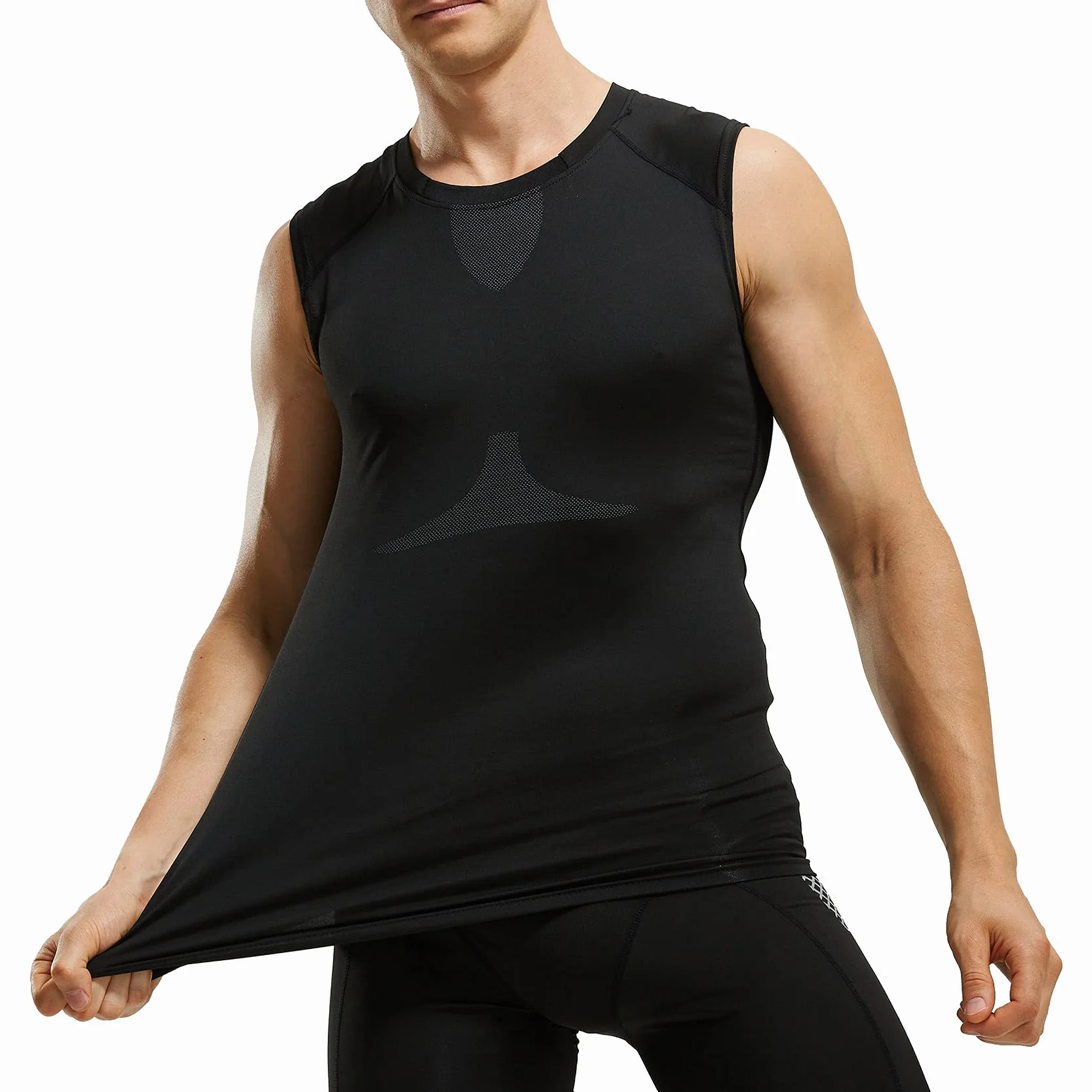 AMZSPORT Camiseta de Compresión Sin Mangas para Hombre, Chaleco de Gimnasio de Secado Rápido