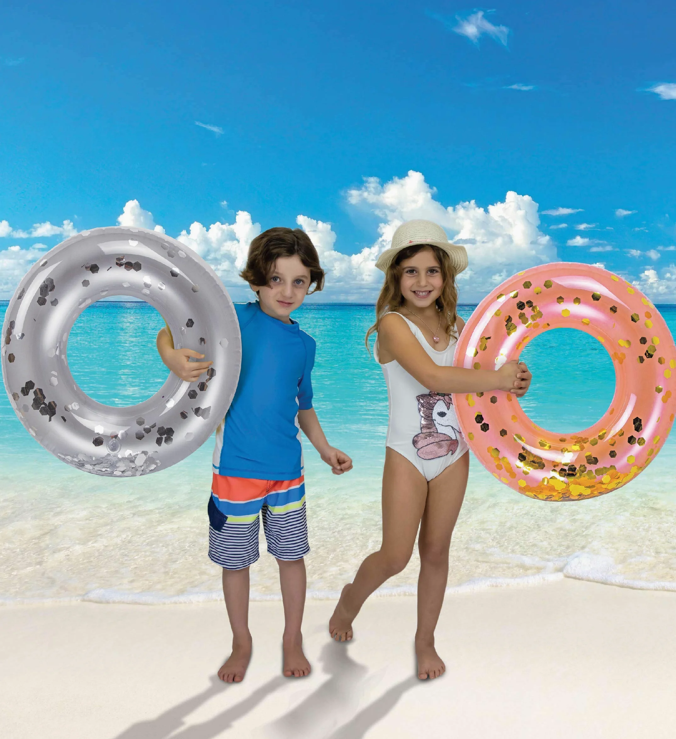CoTa Global Flotador inflable para alberca, tubo de confeti, anillo de natación de alta calidad, flotador de vinilo resistente para la playa, fiesta, vacaciones, resistente a los rayos UV, fiesta en