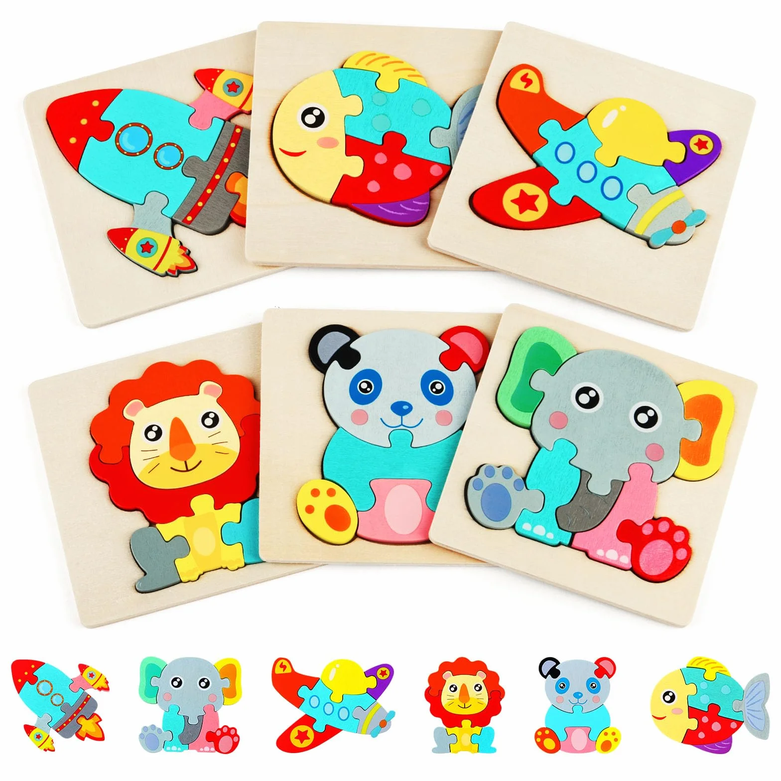 HOTUT Puzzles de Madera de Animales para Niños,6pcs Rompecabezas Puzzle Juguetes Bebes,Puzzles de Madera Juguetes Bebes, Montessori Puzzle Bebe Infantiles,para Niños
