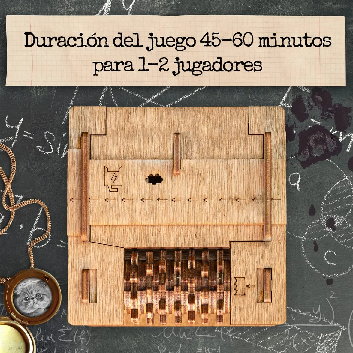 iDventure Cluebox - El Gato de Schrödinger - Enigma 3D de Madera con Mecanismos Secretos – Un Desafío Intrigante para Mentes Curiosas y Amantes de los Rompecabezas, Ideal para Quienes Buscan un Reto