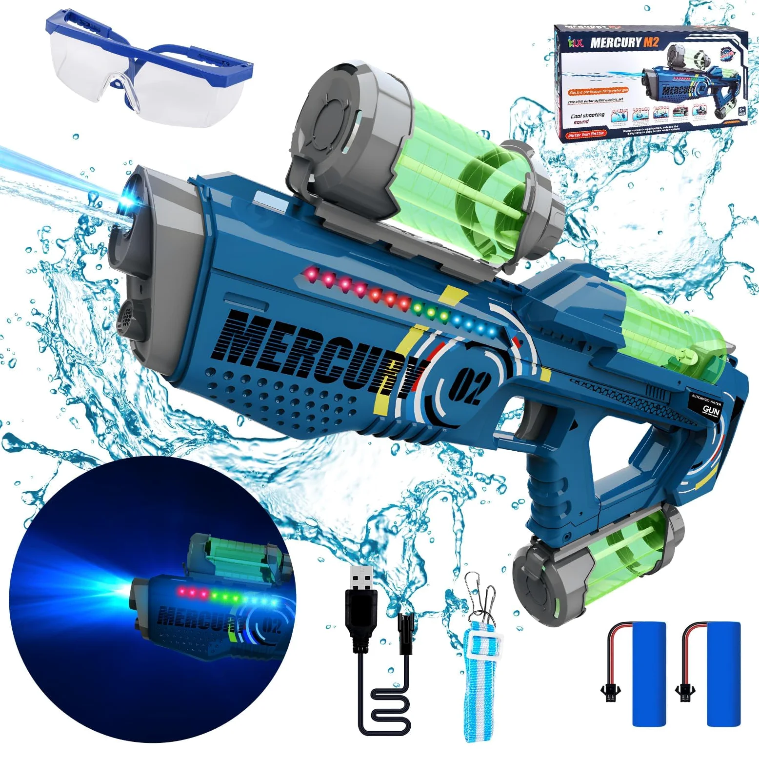 FORMIZON Pistola de Agua Eléctrica, Pistola de Agua de Largo Alcance con Luces y Efectos Musicales, Pistolas de Agua Automática para Niños y Adultos Verano, Playa, Piscina