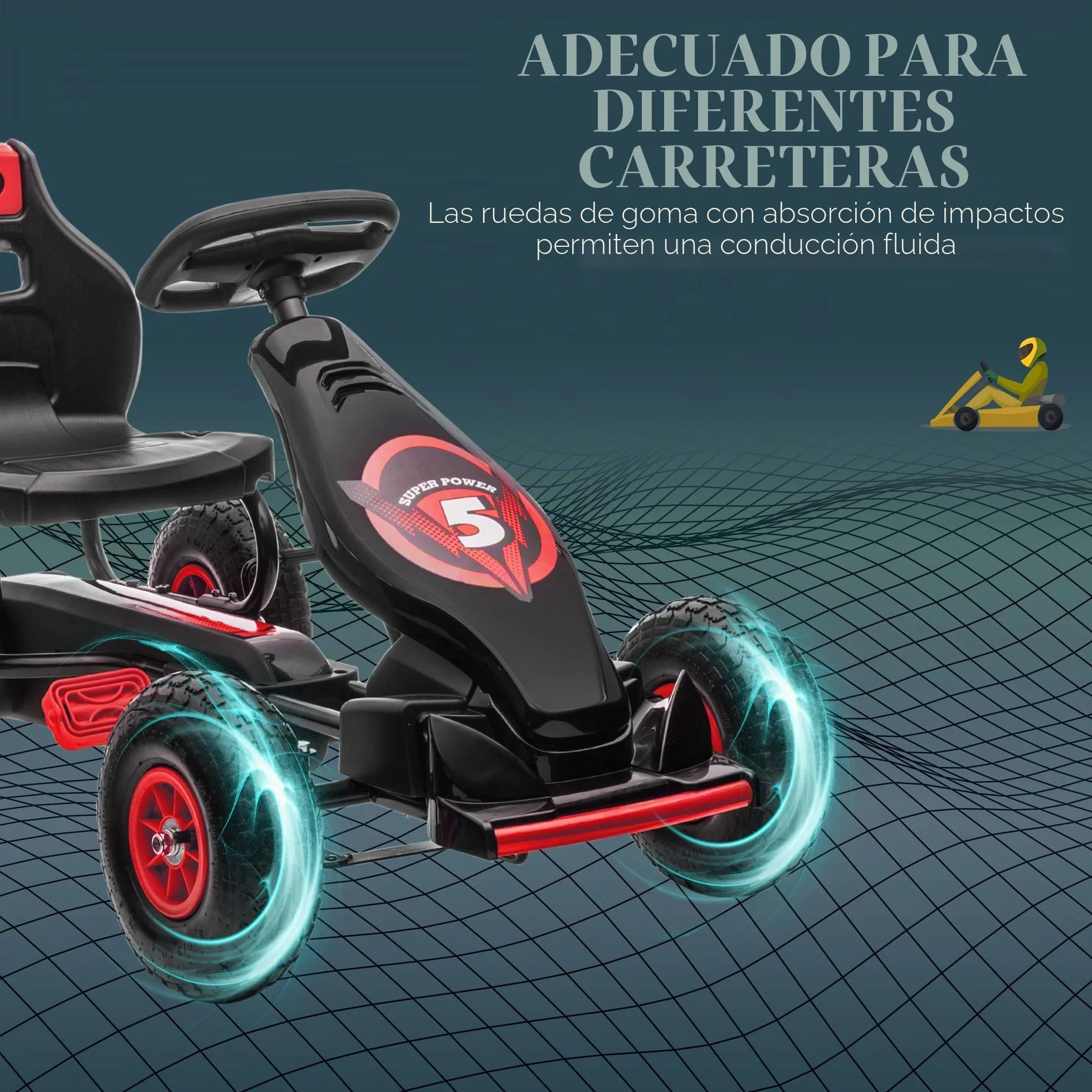 HOMCOM Go Kart a Pedali per Bambini 5-12 Anni con Sedile Regolabile, 50 kg Portata, Veicolo a Pedali per Bambini con Marcia, Avanti, Retromarcia, Freno a Mano e Ruote in EVA Antiscivolo, Rosso