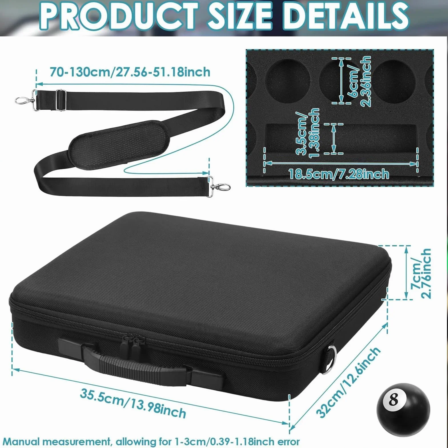Pool Ball Case EVA Large Capacity Portable Organizer Padded Billiard Carrying Bag for Travel Training