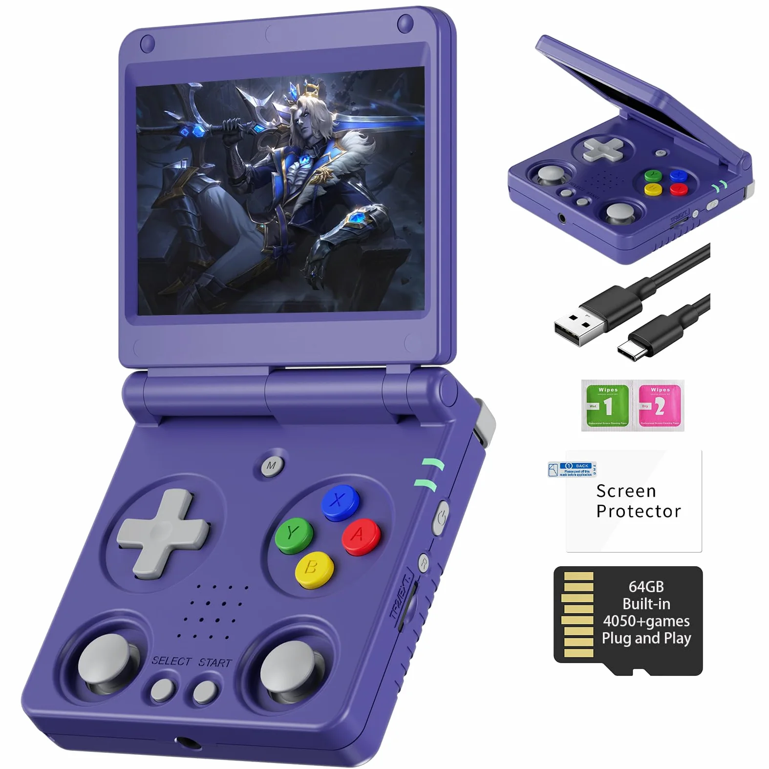 RG 34XXSP - Consola de juegos portátil retro Linux de 3.4 pulgadas, pantalla IPS de 720 x 480 RG 34XXSP, consola de juegos retro de mano, más de 5000 juegos clásicos, tarjeta 64G, batería de 3300 mAh
