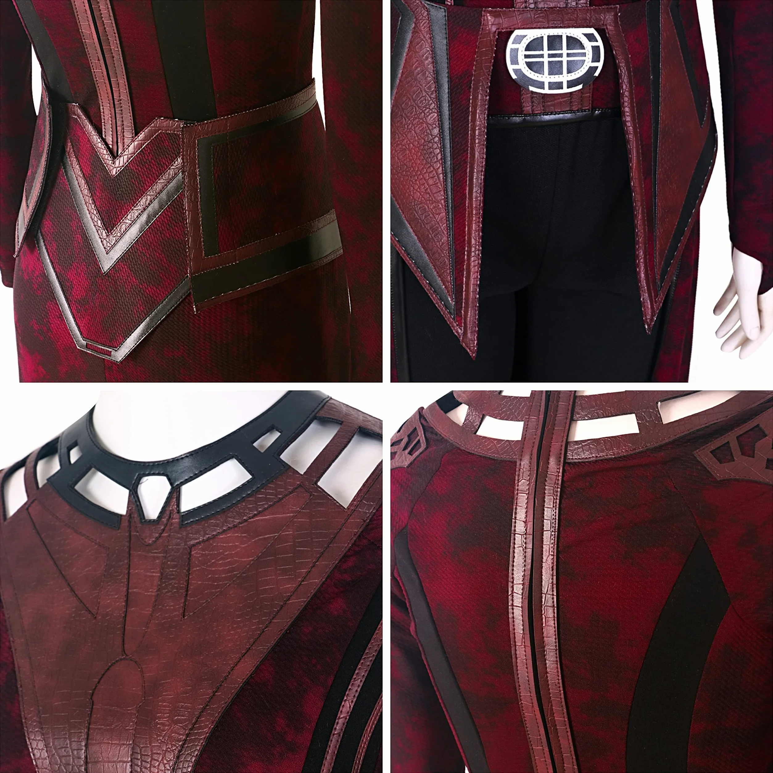 SINSEN Disfraz de bruja escarlata para mujer, disfraz de Wanda Maximoff, disfraz de cosplay con capucha, capa, chaqueta, pantalones, traje para la cabeza, fiesta de Halloween, conjunto completo