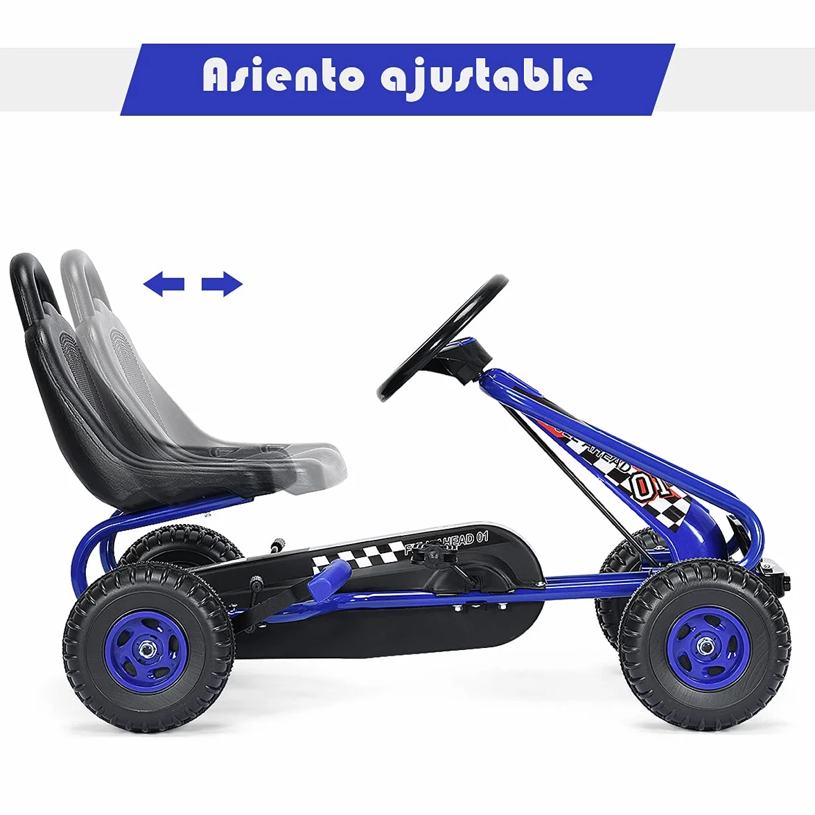 COSTWAY Go Kart de Pedales para Niños con 4 Ruedas Antideslizantes Asiento Envolvente y Freno de Mano, para Niños y Niñas (Azul)