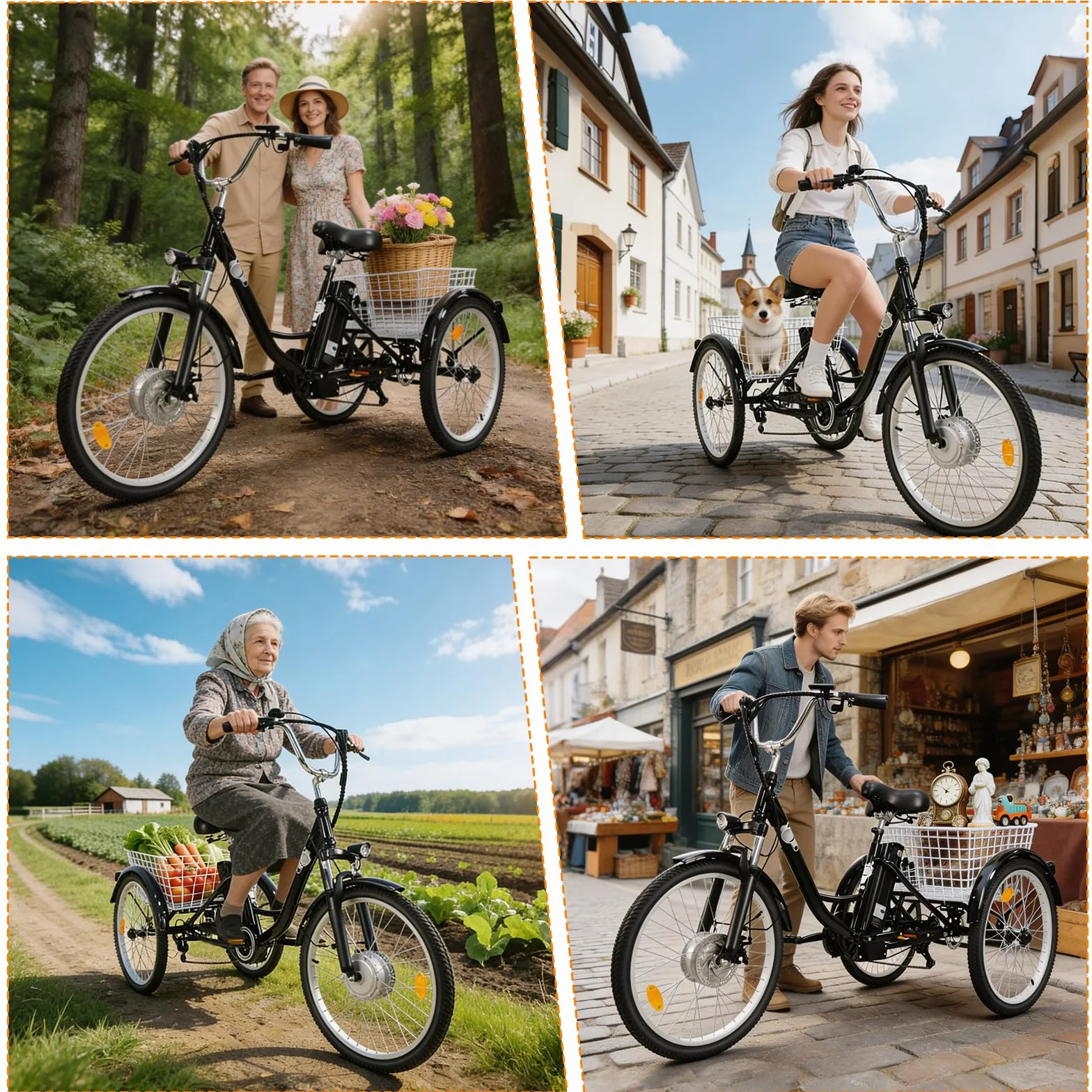 Triciclo eléctrico para adultos, 24 pulgadas, plegable, para hombre y mujer, 3 ruedas, con batería de litio de 36 V, 15 Ah, motor de 250 W, pantalla LCD, velocidad 25 km/h