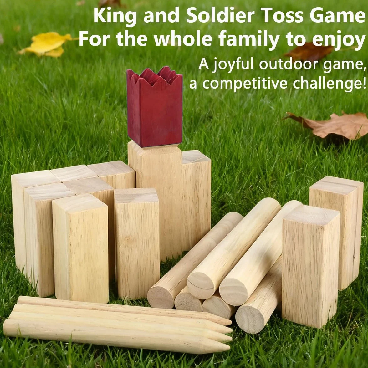 Kubb Juego Vikingo de Madera Maciza, 22 Piezas con Bolsa, Juego de Lanzamiento de Exterior para Adultos