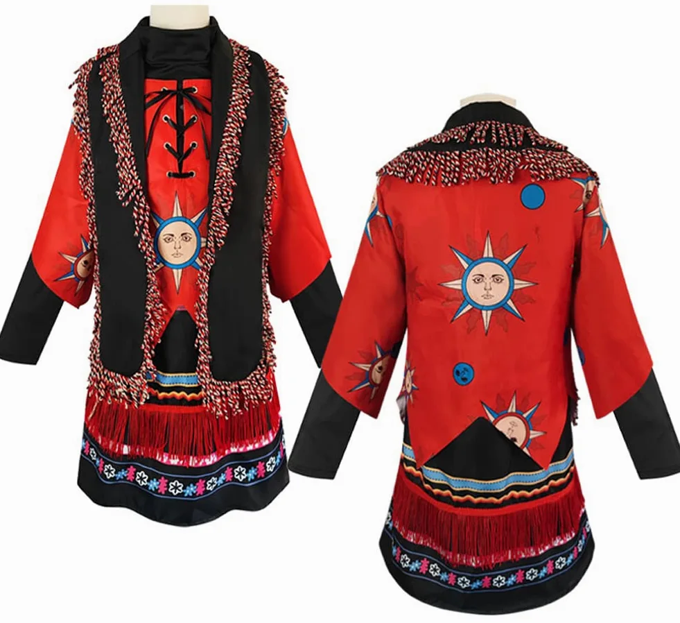 Dani Dennison - Disfraz de bruja para niños y adultos, vestido de falda roja, conjunto completo con bufanda para Halloween, Cosplay