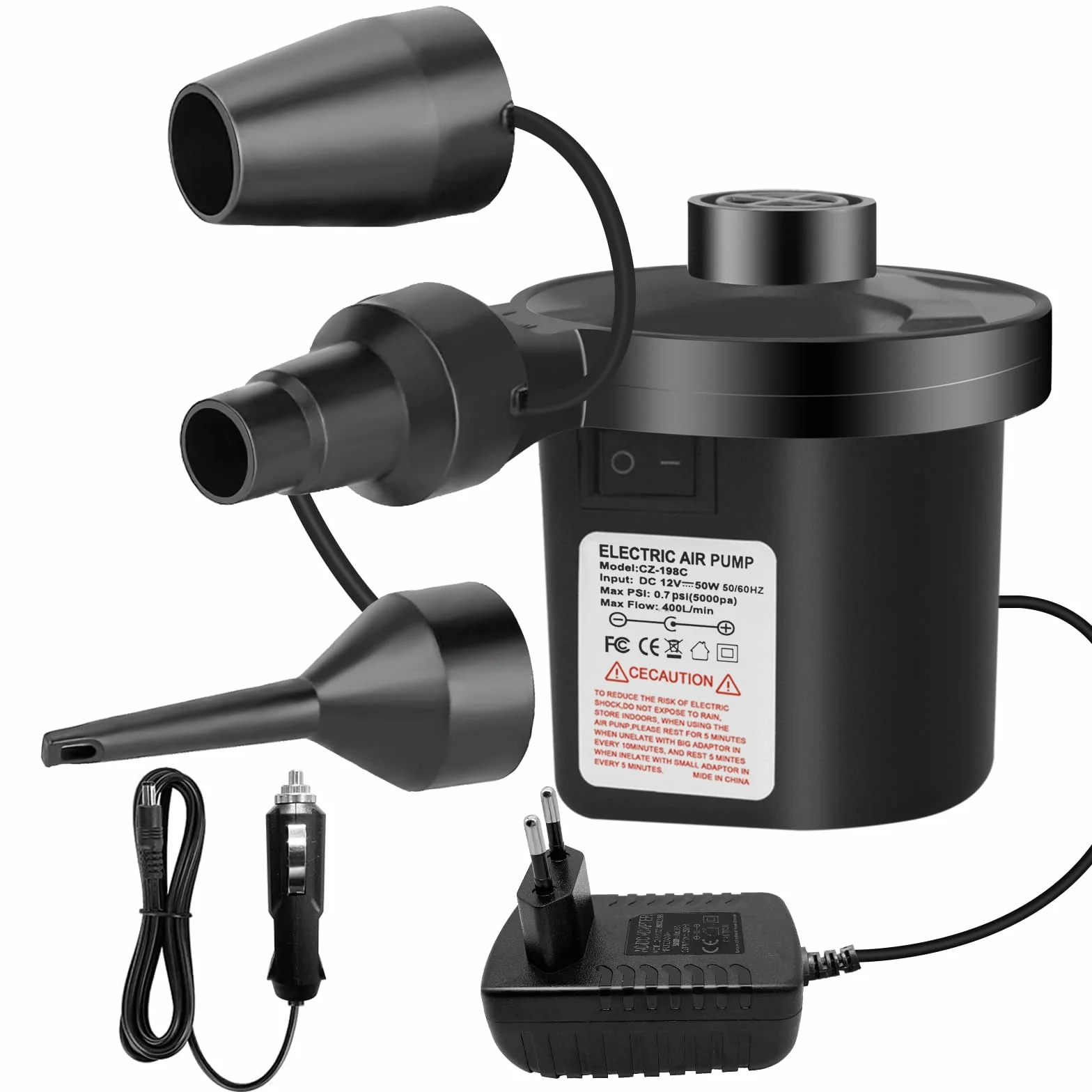 Bomba De Aire Eléctrica Portátil 240V AC 12V DC para Colchones Inflables Piscinas Barcos Juguetes Hinchable Camping 3 Accesorios