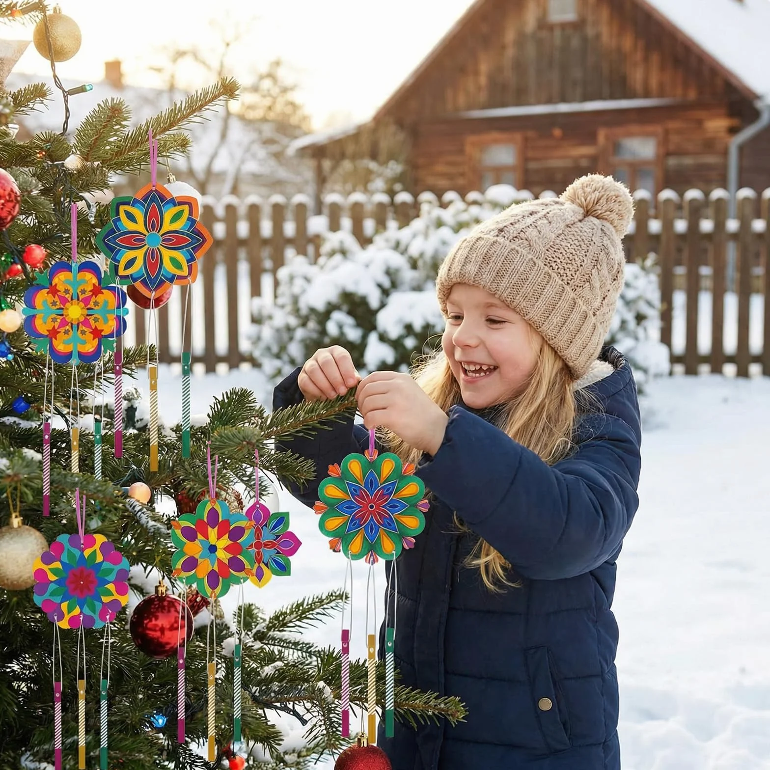 Juego de 10 carillones de viento para niños, manualidades, madera, carillones de viento para niños, mandala, juegos de manualidades de madera, decoración de jardín, creativos, para invitados, fiestas