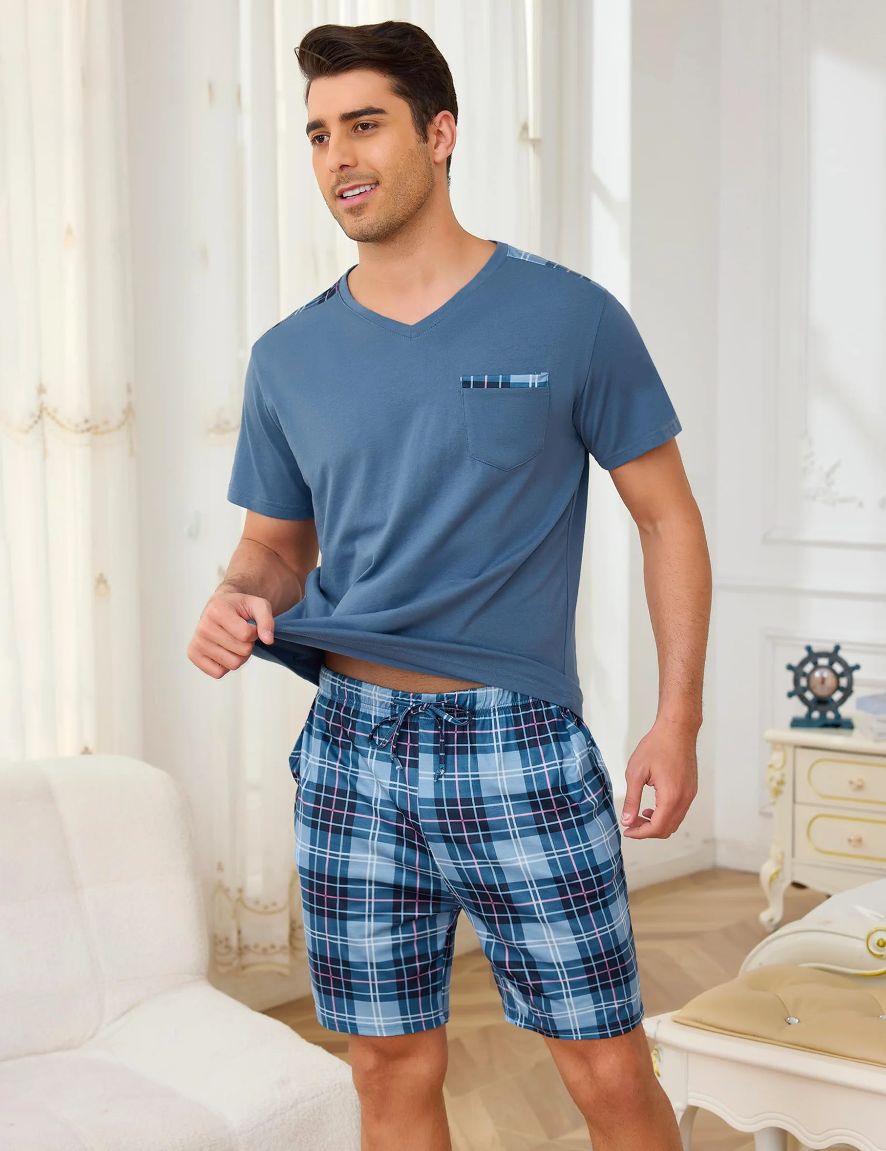 Litherday Pijama Hombre Corto de Algodón Verano Manga Corta 2 Piezas