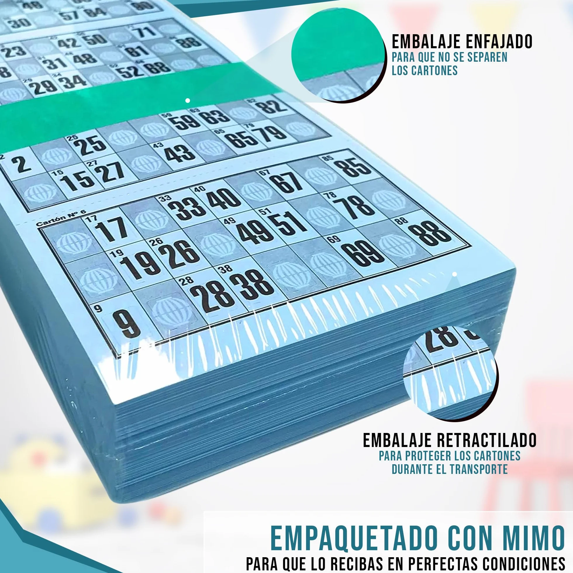 Cartones de Bingo Troquelados Reutilizables 90 Bolas – Serie Completa Numerada, Juego Tradicional para Eventos (Azul)