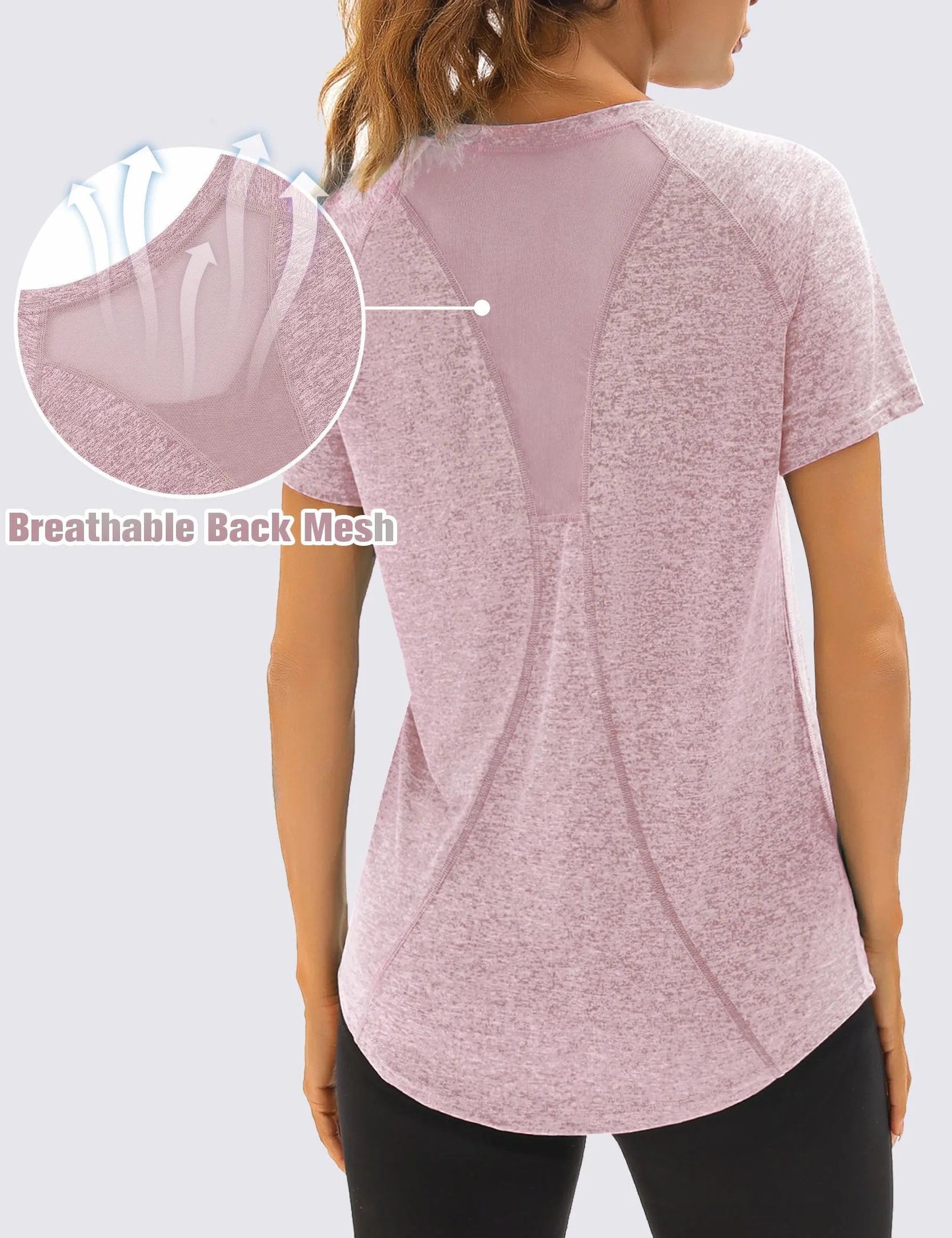 Camiseta Deportivo Mujer Manga Corta Holgada Secado Rápido Malla Yoga Fitness Top Ropa Entrenamiento