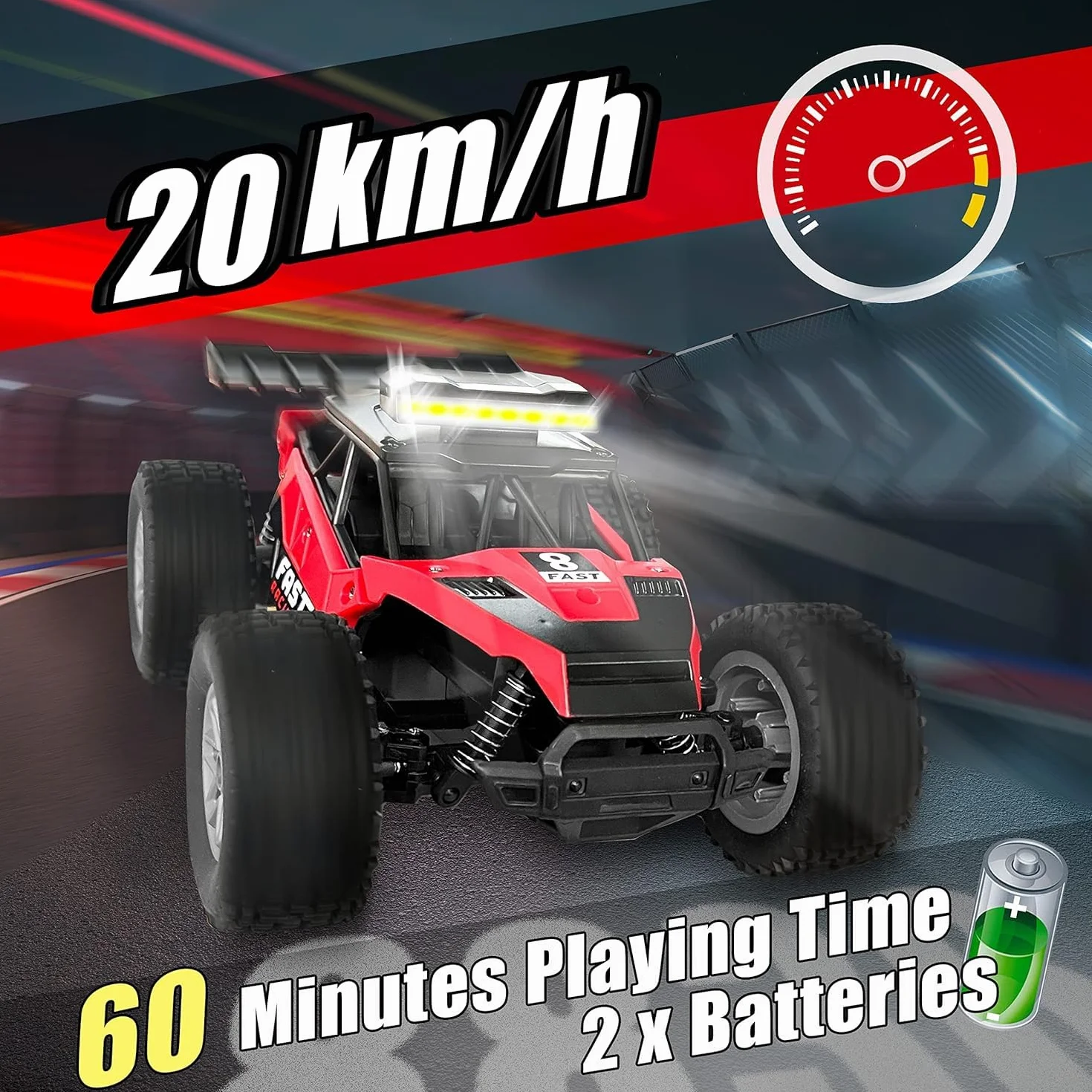 Coche Teledirigido RC con 2 Baterías 60Min Play 20km/H Acelerador Proporcional para Niños 6-16 Años Modelo Mejorado 2025