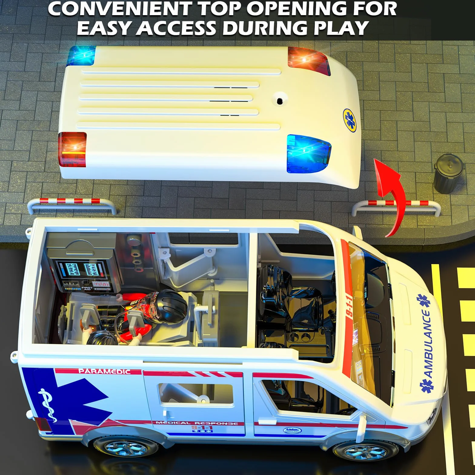 Doloowee Juguete de ambulancia para niños de 3, 4, 5, 6, 7, 8 años, camión de fricción con luz y sonido, vehículos de emergencia para niños y niñas, regalos para niños y niñas de 3 a 12 años