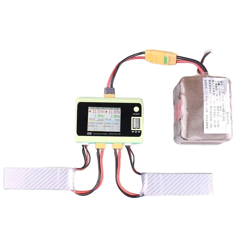 Cargador de equilibrio de doble canal de 500 W con refrigeración optimizada y puerto USB para baterías de litio 6S y compatibilidad de modelos de aviones (B)