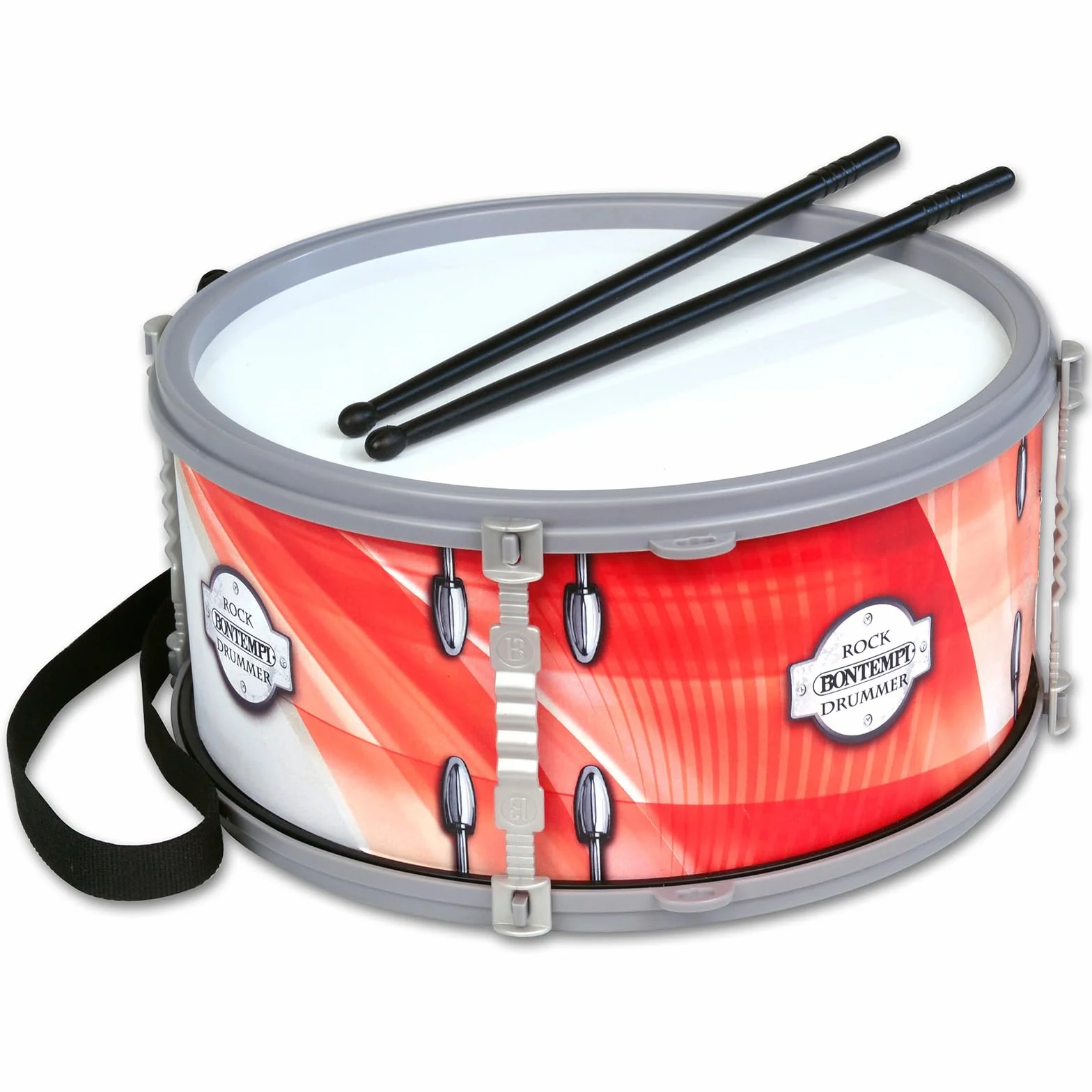 Bontempi | BeatMaster – Tambor con Doble Membrana, Correa y Varillas de 25 cm para una Experiencia rítmica Completa, Rojo, 25 x 25 x 12 cm