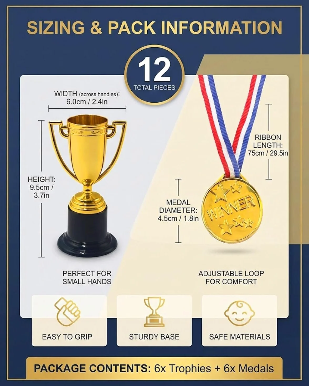 Trofeos infantiles GRETY 6 medallas oro mini trofeos cumpleaños deportivos escolares