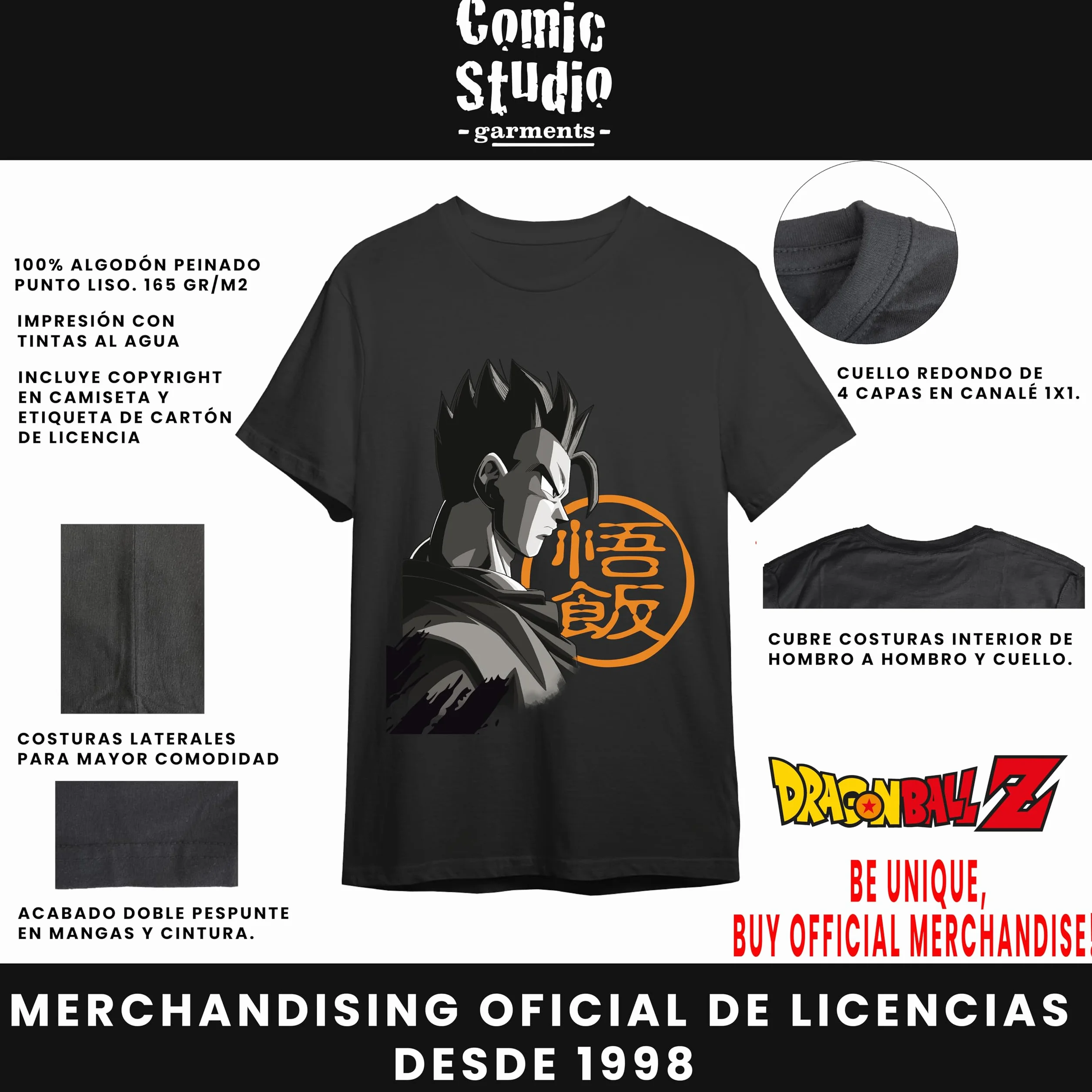 Dragon Ball Z Camiseta Hombre Gohan Oficial Licenciado Negro