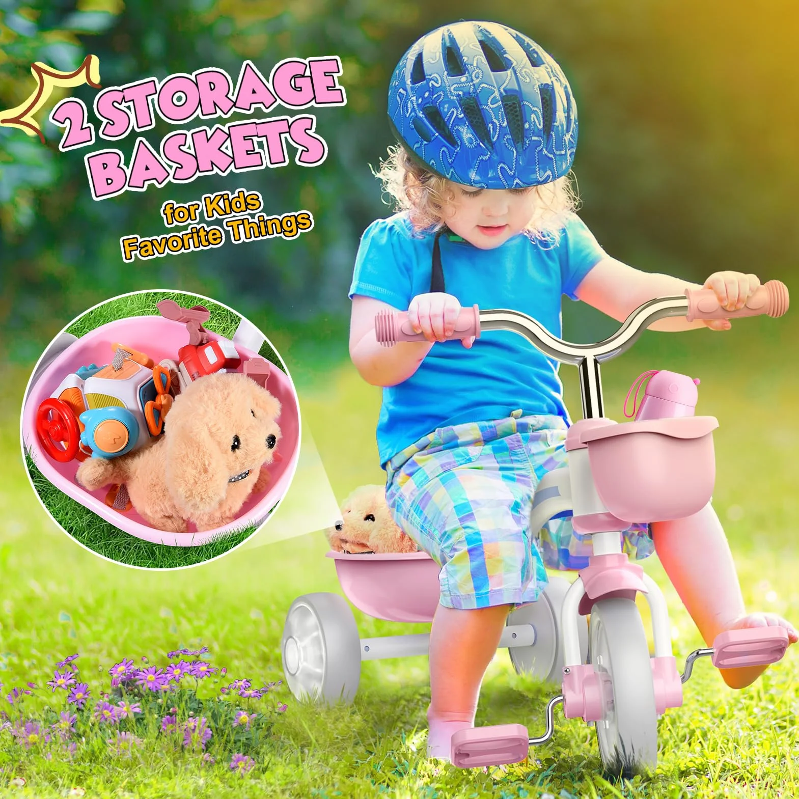Braxel Triciclo para Niños de 2 a 5 Años, Triciclo Evolutivo con Asiento Ajustable Luces Geniales para Niño y Niña de 1 a 4 Años Carga 35 kg, Rosa