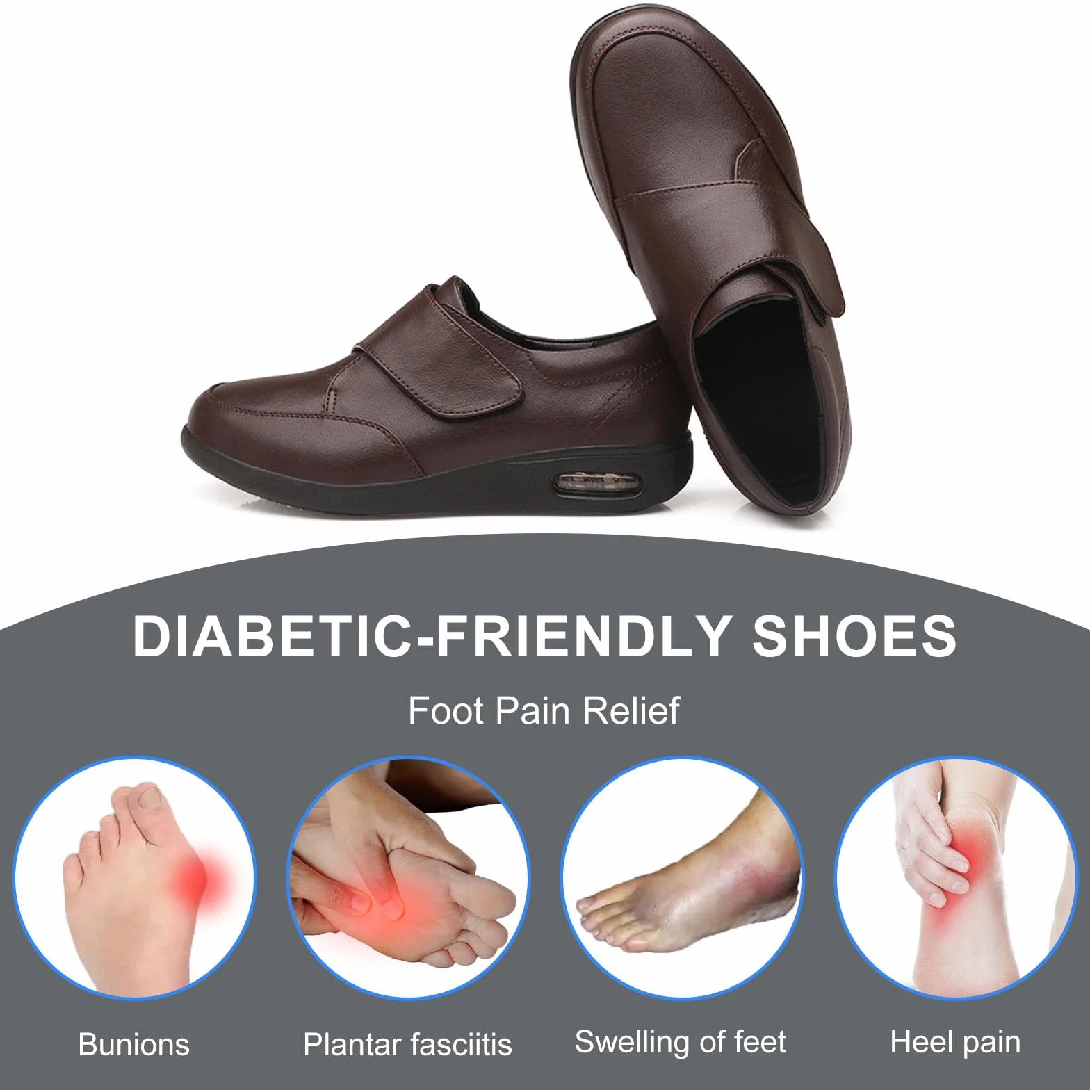 Zapatos Ortopédicos Cuero para Hombre Pies Hinchados Fascitis Plantar Marrón 38EU