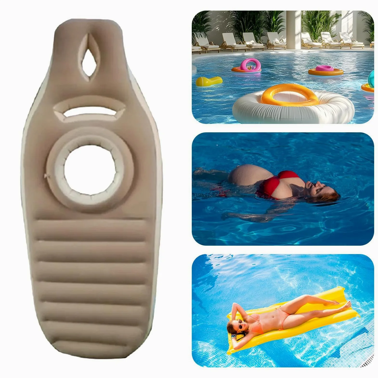 Flotador de piscina para mujer embarazada, balsa antideslizante para maternidad, tumbona de playa para embarazo, tumbona de playa de PVC grueso, con agujero para el vientre para mujer, patio trasero y