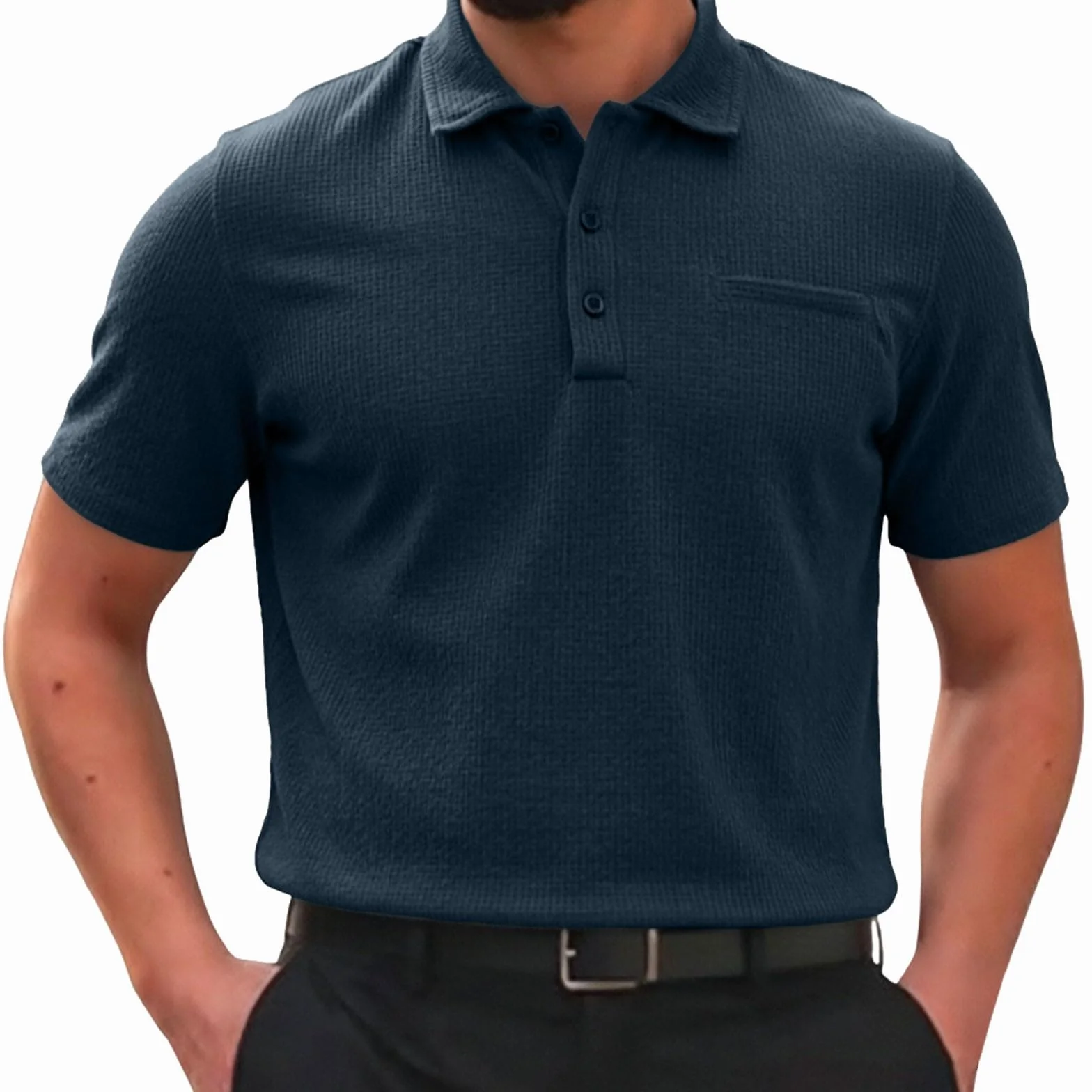 Polo Breeze para Hombre con Ajuste para Barriga Cervecera, Elástica y Secado Rápido, Cuello Texturizado Manga Corta para Golf y Casual