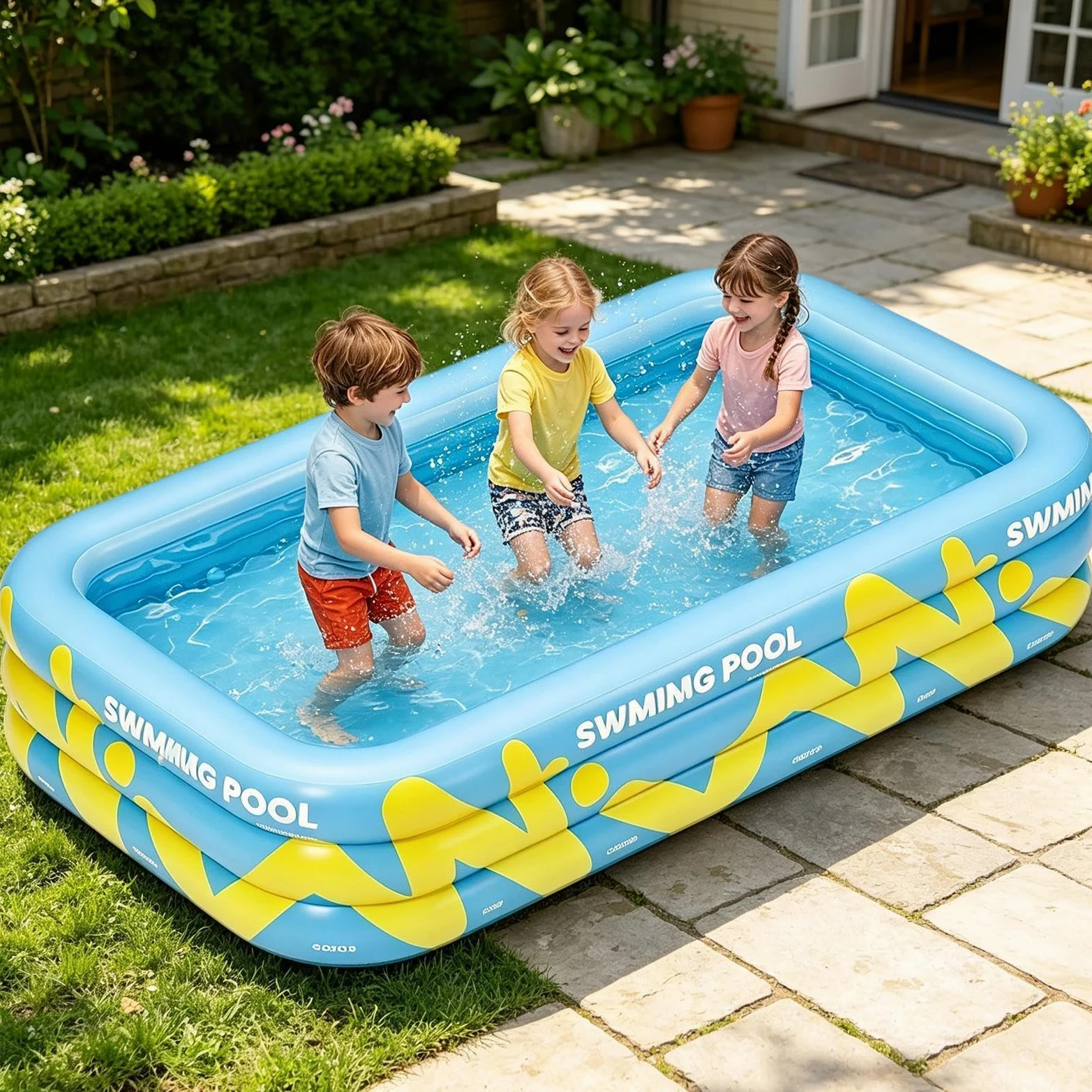 Piscina Hinchable Infantil 210 x 145 x 56 cm Gran Tina Reforzada E Inflable | Piscina De Jardín Trasero Para Verano Patio Exterior Jardín Césped Parque Juegos Y Natación Al Aire Libre Y