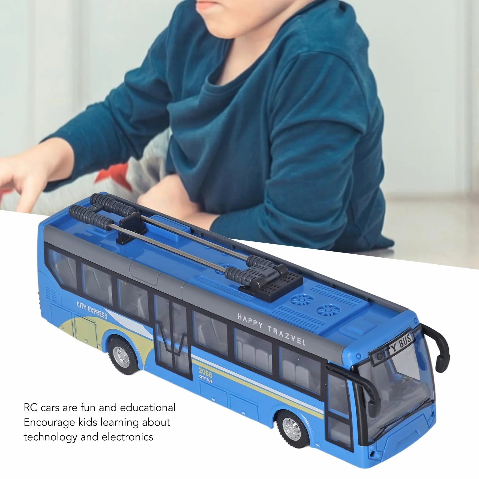 Control remoto autobús alta simulación todas las direcciones conducción recargable RC autobús escolar para niños (azul)