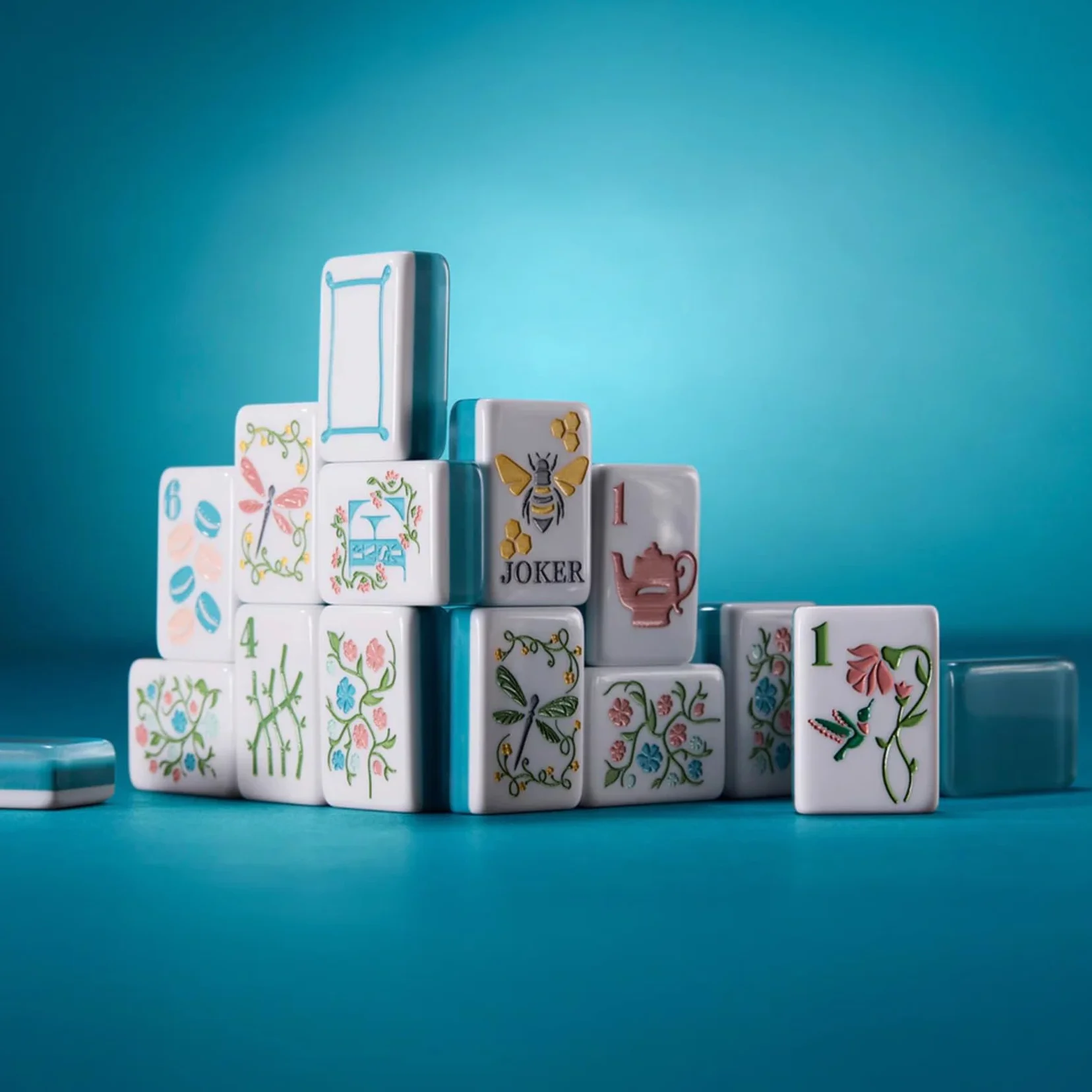 Genérico Juego de Mahjong, Juego de Azulejos de Mahjong de múltiples Temas con Bolsa de Transporte, Dados