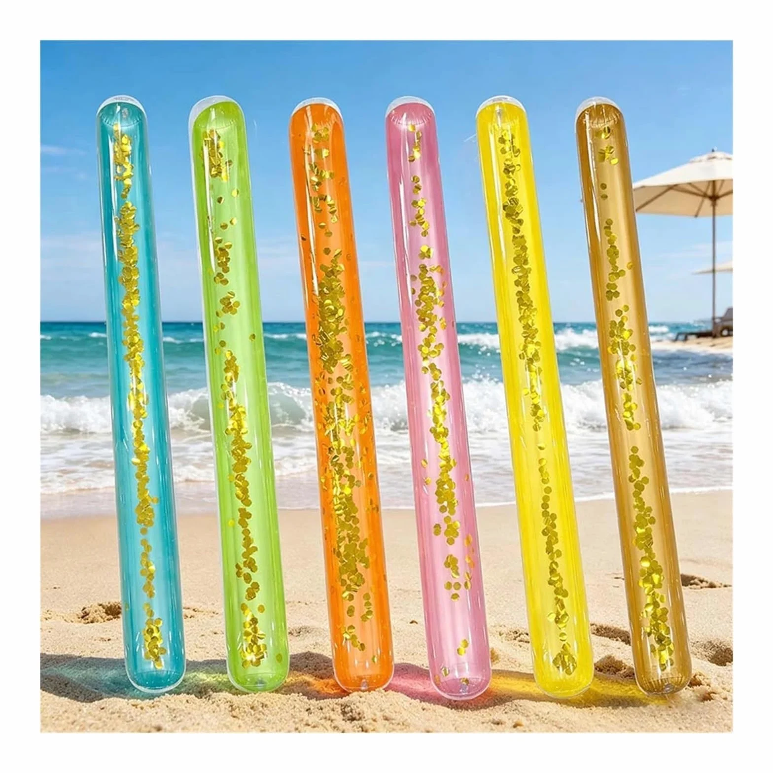 hinchables para Piscina Palos flotadores inflables for Piscina, Lentejuelas Transparentes con Purpurina, 1 Unidad