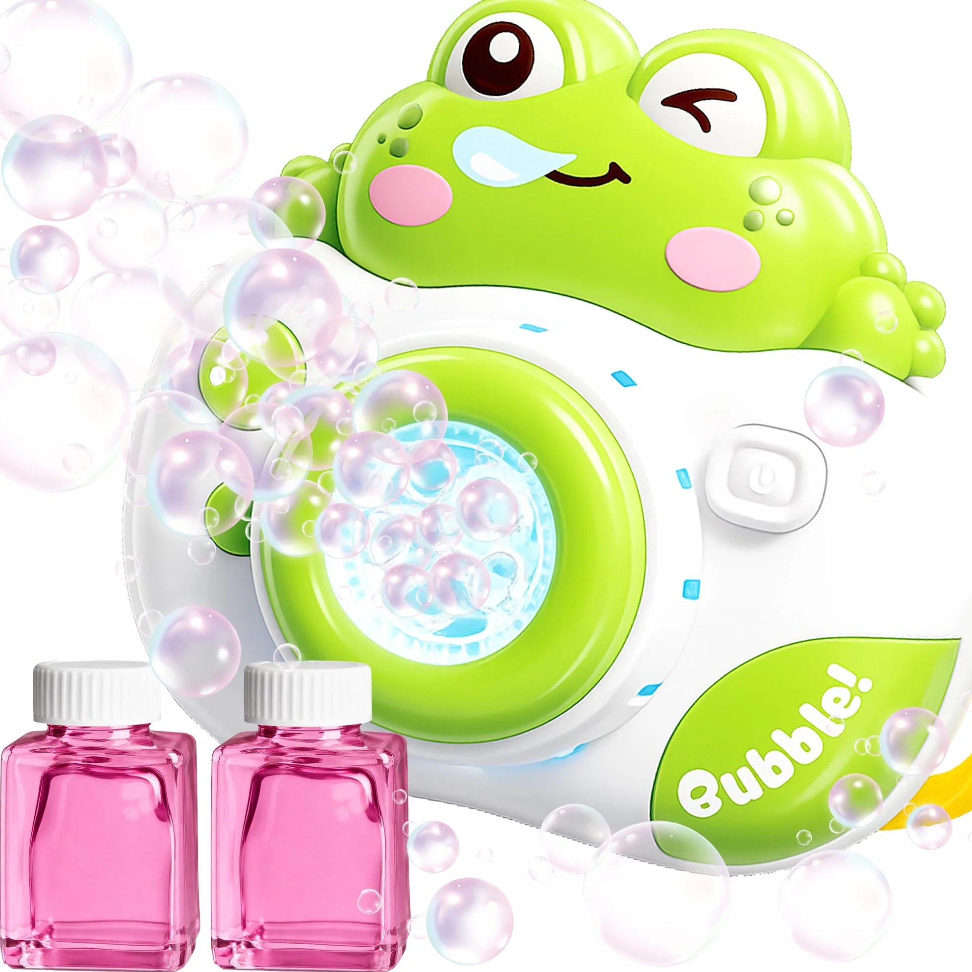 Máquina de Burbujas Rana Cámara, Máquina Automática de Burbuja con Sonido y Luz, Maquina Pompas Jabon con Concentrado de Burbujas, Juguete para 3-8 Años Niños Fiesta Cumpleaños al Aire Libre Regalo