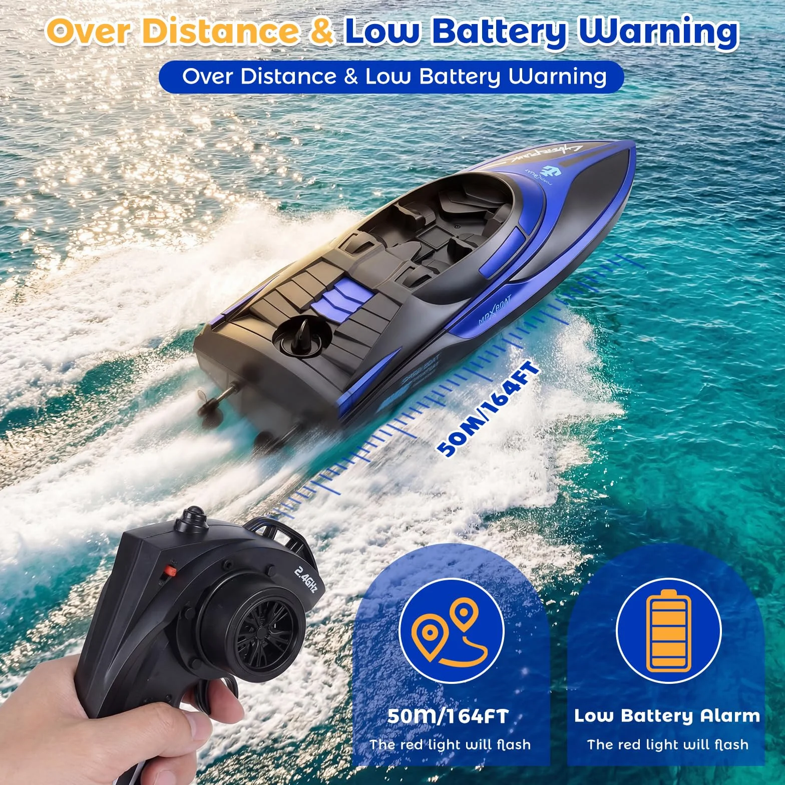 Coikes Barco Teledirigido Barcos RC con luz LED Barco de Control Remoto 2,4 GHz Barco De Carreras Rápido para Niños y Adultos Juguete de Piscina Barco Eléctrico para Mares, Piscinas y Lagos
