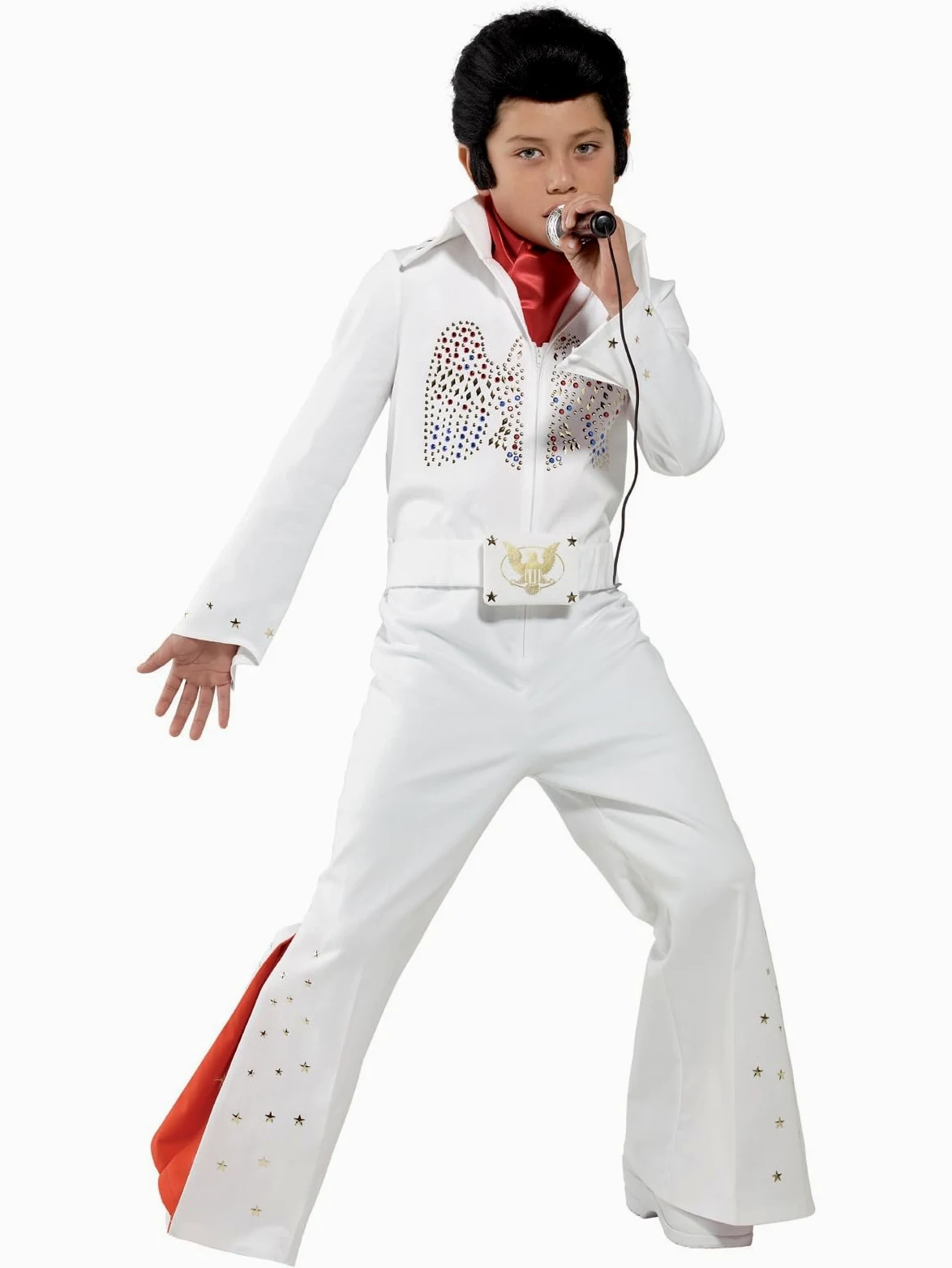 Smiffys Disfraz de Elvis, Blanco, con mono y bufanda Halloween, Carnaval