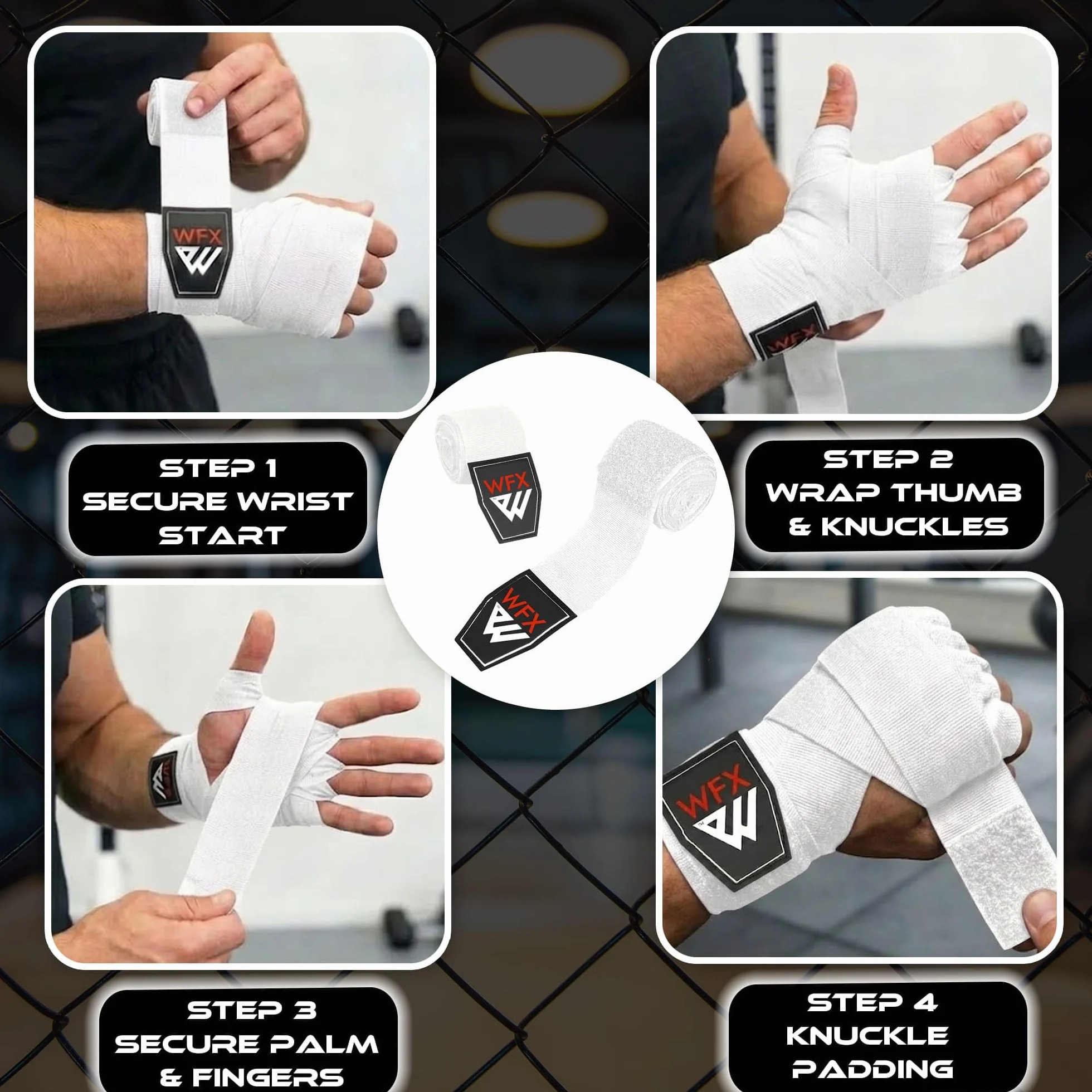 WFX Vendas Boxeo Artes Marciales 3,5-4,5 Metros Guantes Interiores Correas Apoyo Muñeca Bolsa Entrenamiento Elástica Pesada Muay Thai
