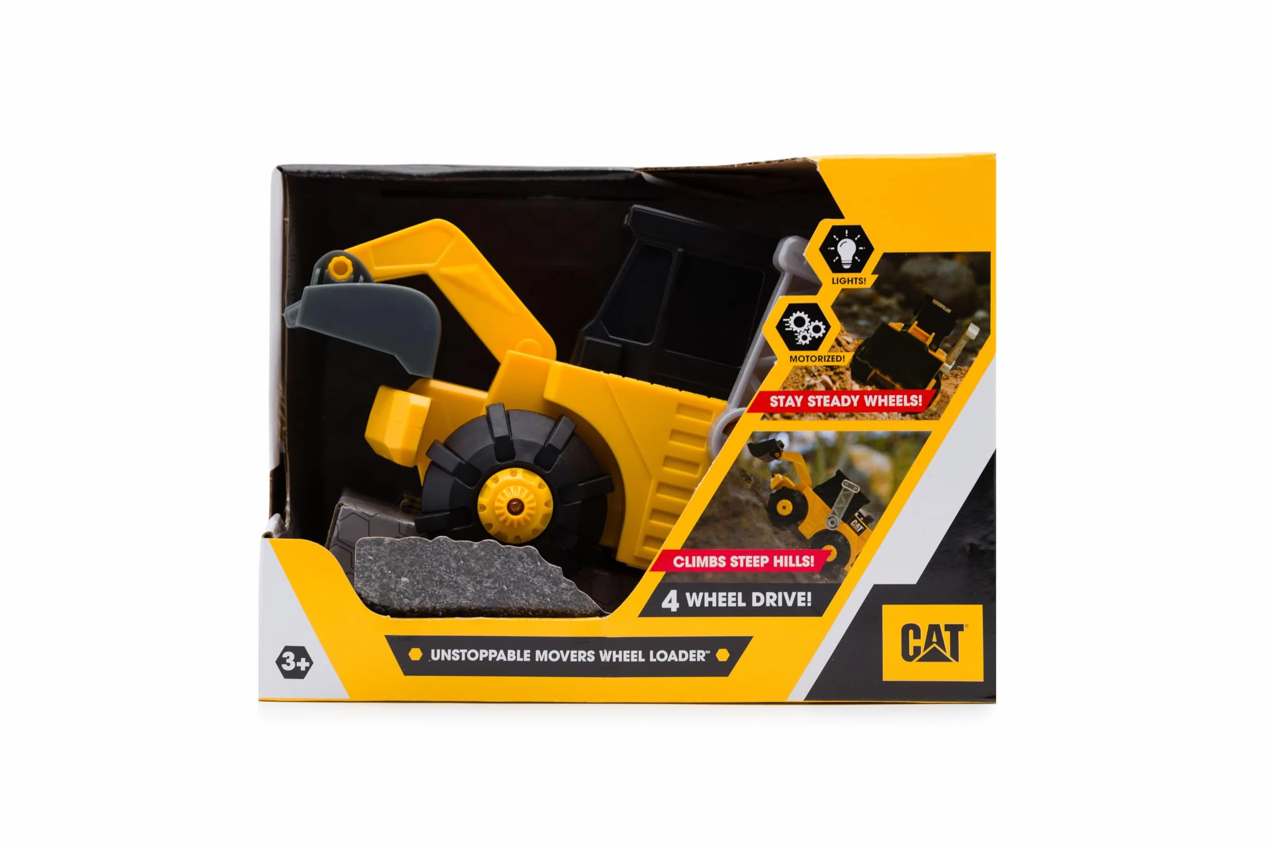 CatToysOfficial |Pala Cargadora | Vehículo con tracción en Las 4 Ruedas, conducción automática, Ruedas estabilizadoras, Luces de Trabajo |Juguetes Niños 3 Años o Más