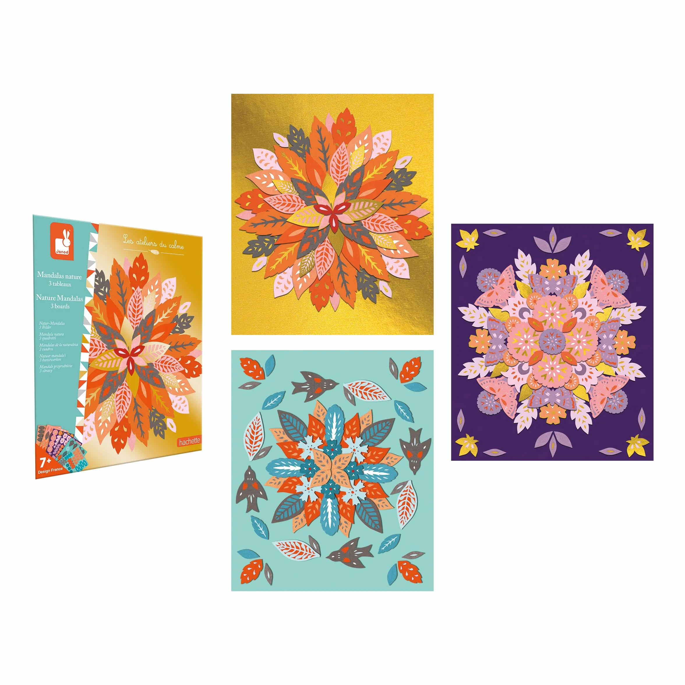 Janod Talleres de la Calma 3 Mandalas Naturales, Kit Manualidades Motricidad Fina, Desde 7 Años, J07755
