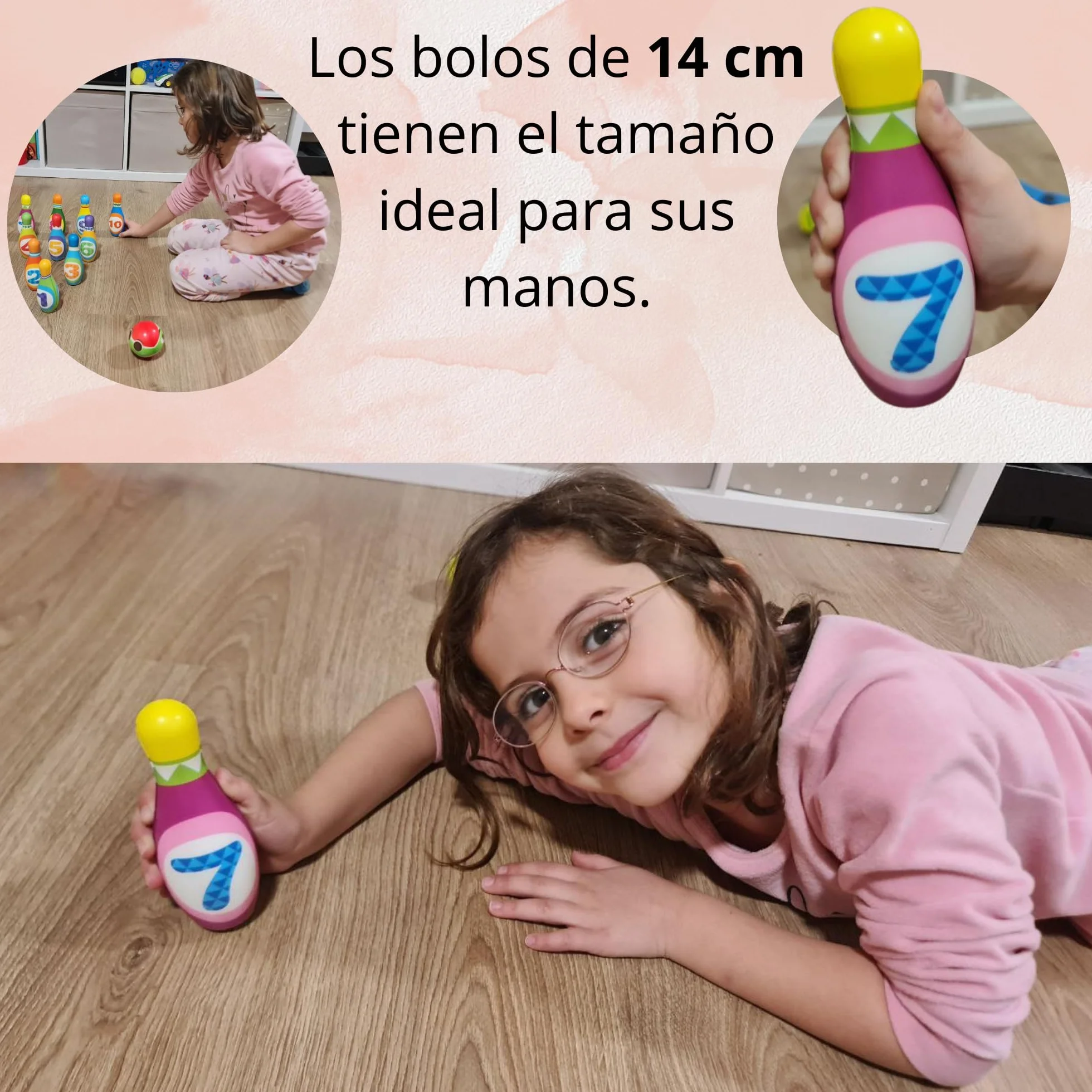 Juego de BOLOS INFANTILES - Juguetes niños 2 años a 4. BLANDO Y SEGURO. 10 Bolos de Gomaespuma de 14cm + 2 Bolas | Incluye Bolsa de Transporte. Para interior y exterior | Regalo niño 2 años a 4 |