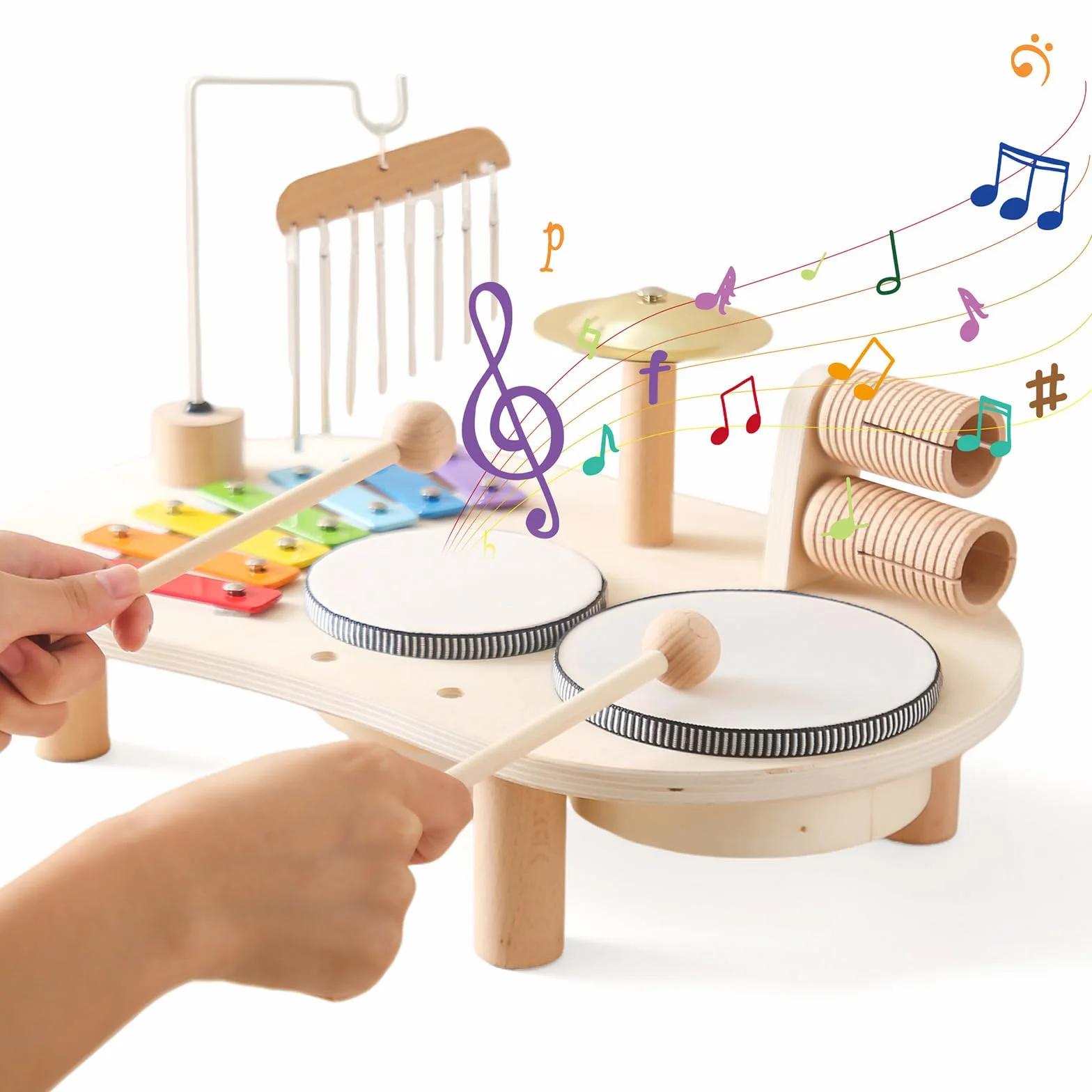 Juego De Tambores para Bebés 7 En 1, Juguetes Musicales De Piano De Madera, Instrumento Montessori Infantil, Instrumento De Percusión Educativa, Regalo De Cumpleaños para Niños Y Niñas, A